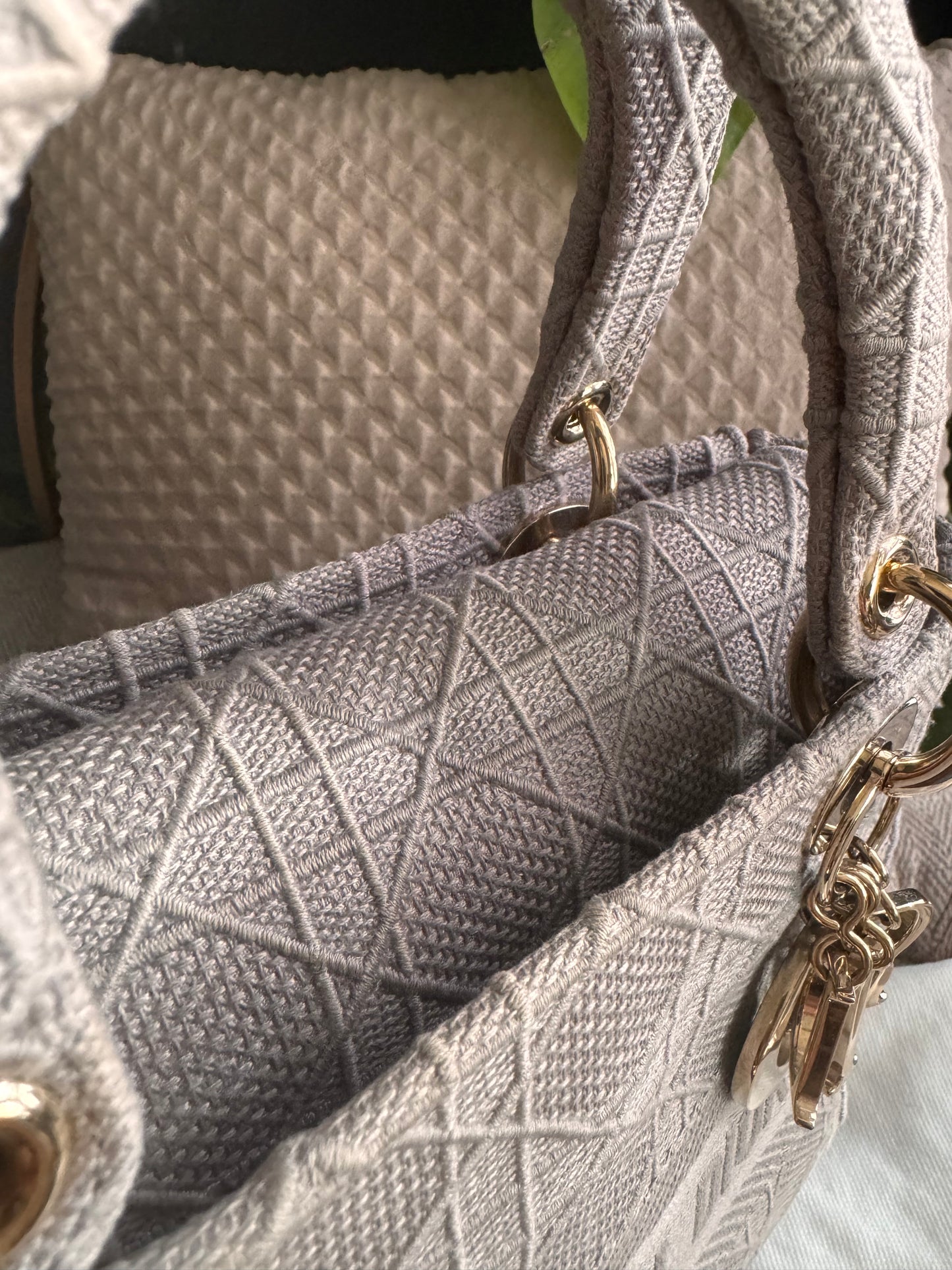 Christian Dior LADY D-LITE Medium Bag in Cool Grey Cannage Embroidery