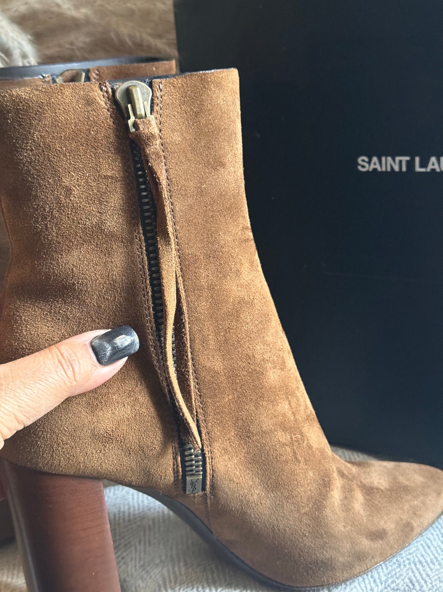 YSL Suede Heeled boots