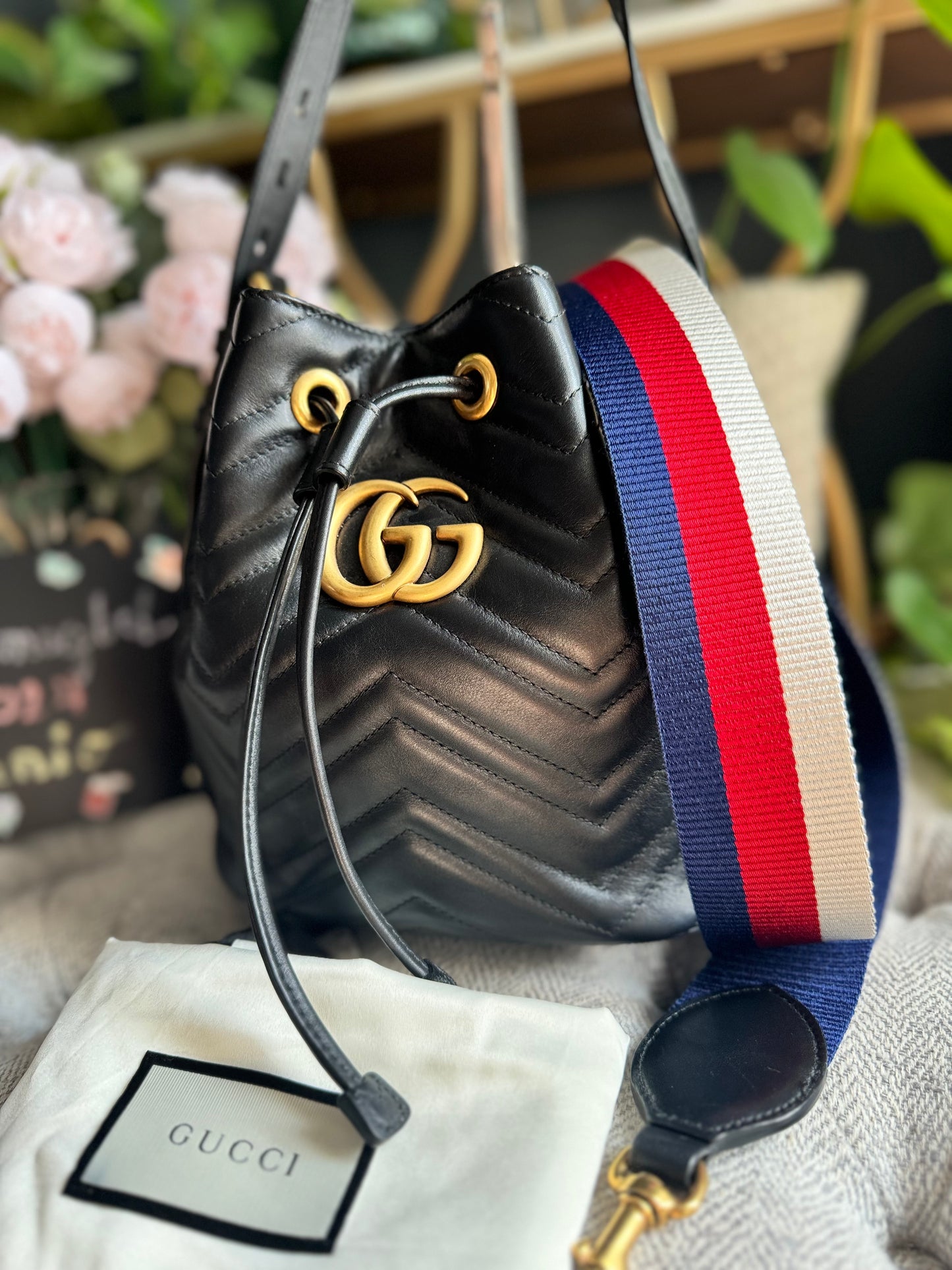 Gucci Calfskin Matelasse Sylvie Web GG Marmont Bucket Bag