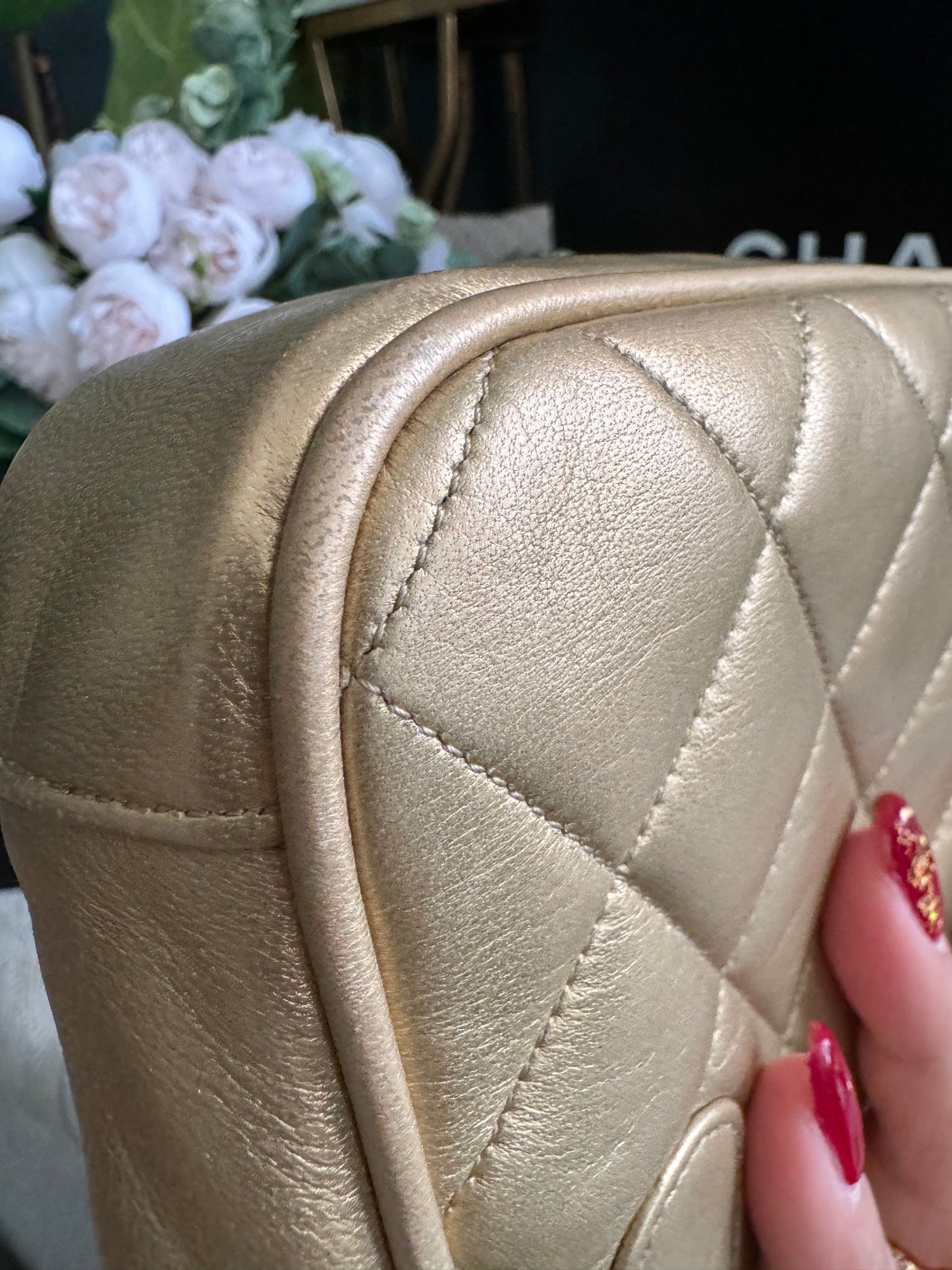 Chanel Metallic Lambskin Quilted Mini Flap Gold