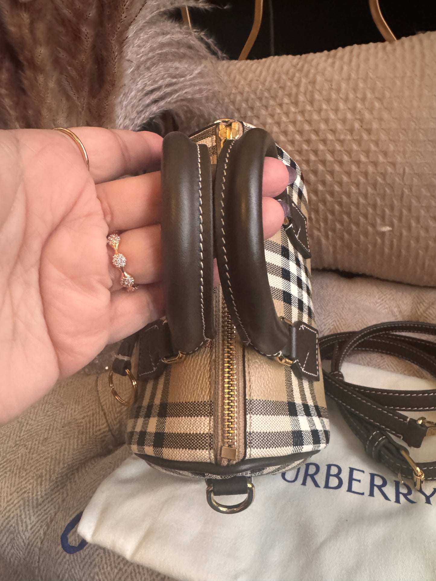 Burberry Mini Check Bowling Bag in Military