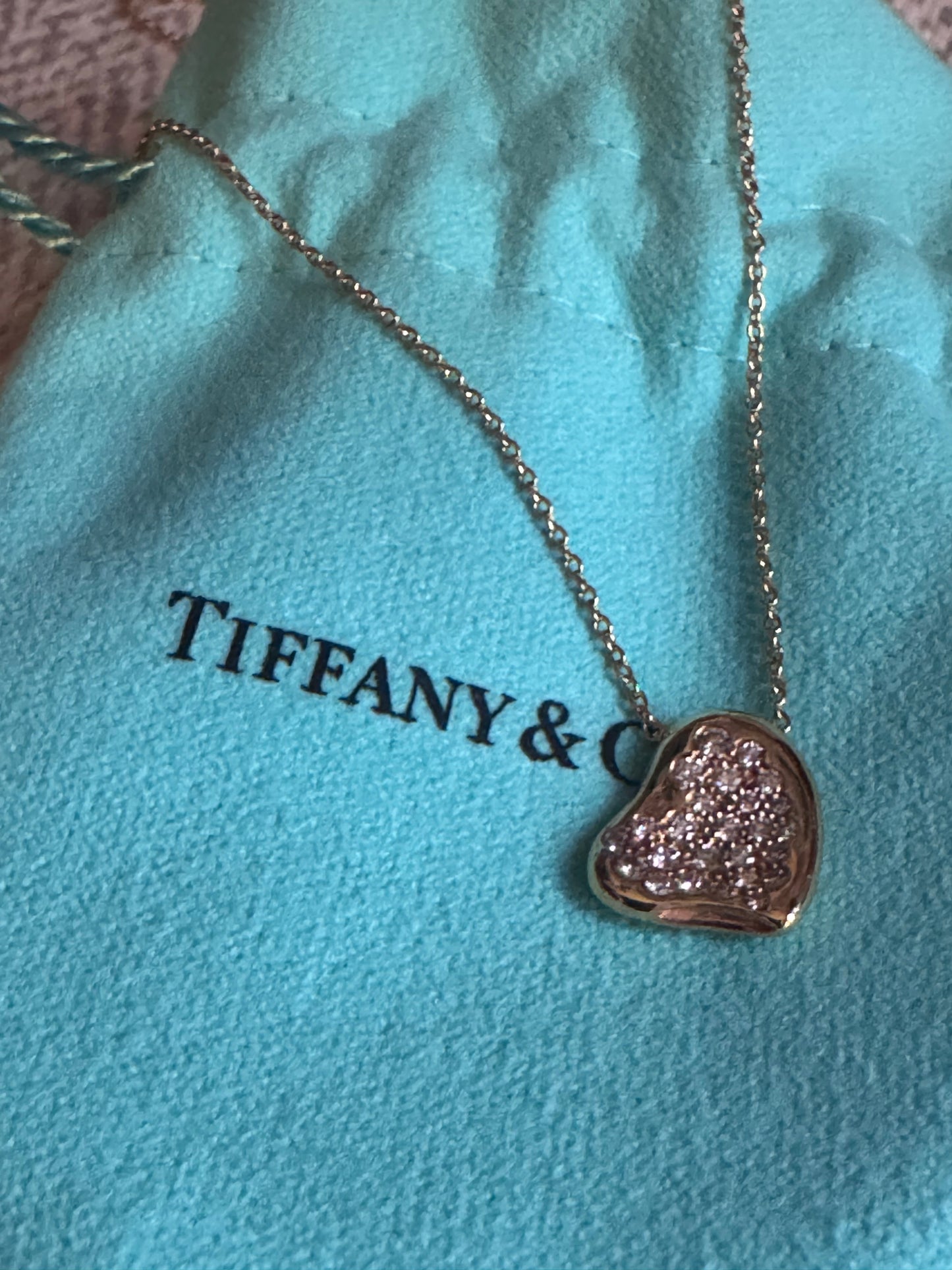 Tiffany & Co. Elsa Peretti Full Heart K18YG Diamond Necklace Ladies Authentic