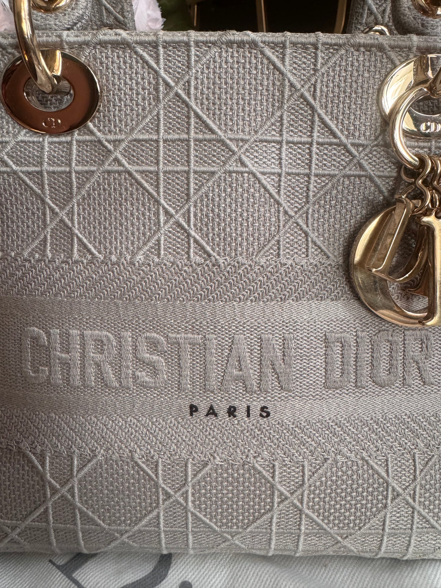 Christian Dior LADY D-LITE Medium Bag in Cool Grey Cannage Embroidery