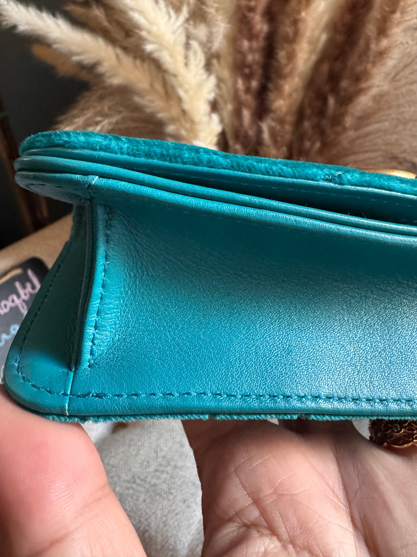 Gucci Velvet Matelasse GG Marmont Mini Bag Pavone Cyan