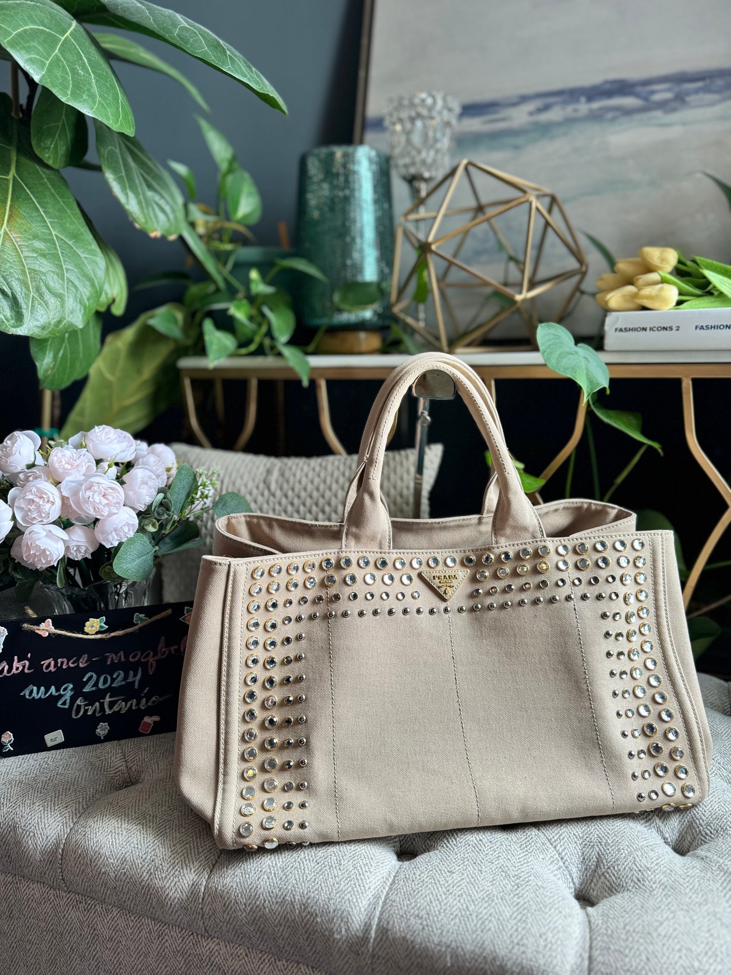 Prada Studded Canapa Tote