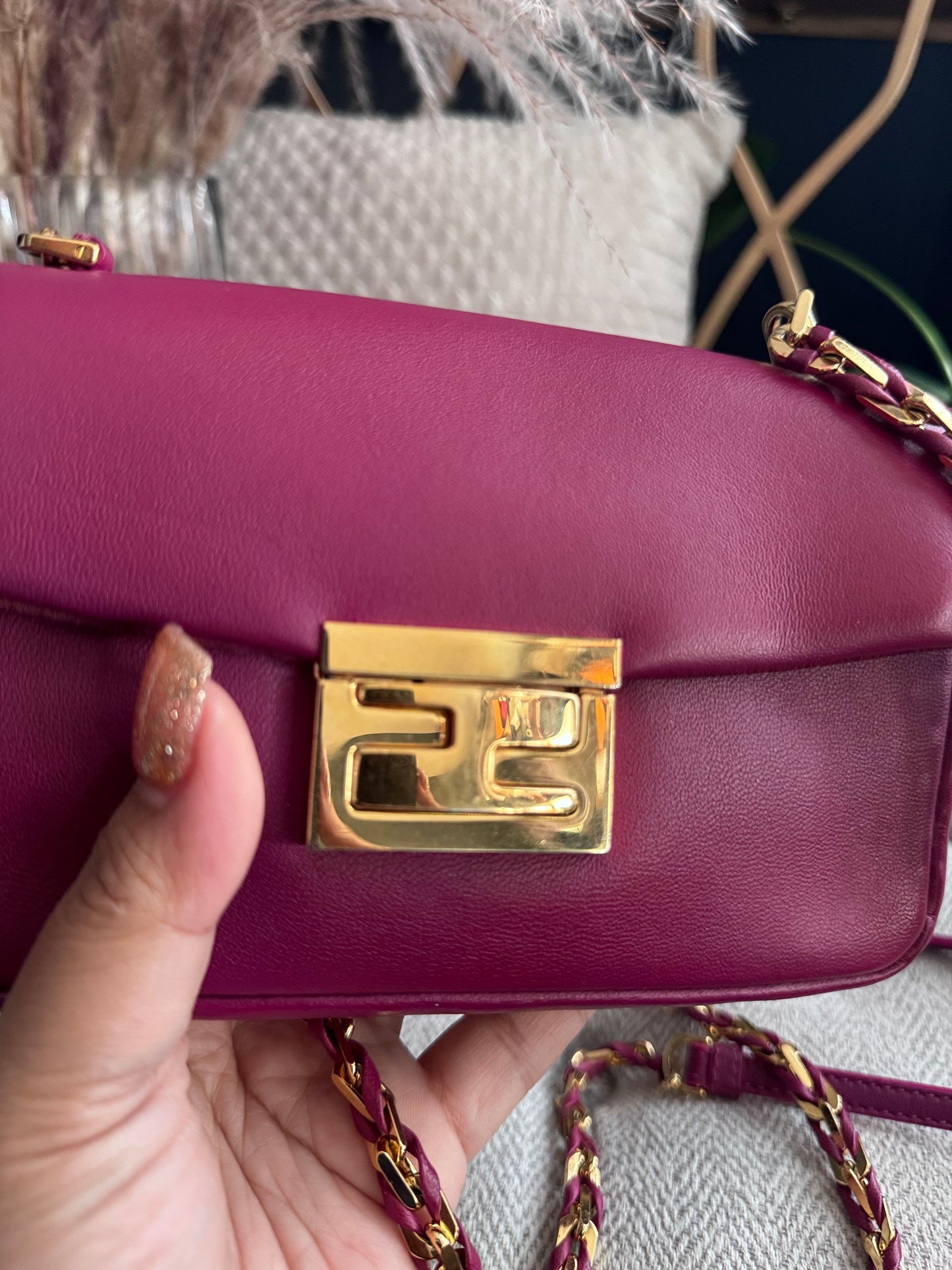 FENDI Nappa Mini Be Baguette Shoulder Bag Ciclamino