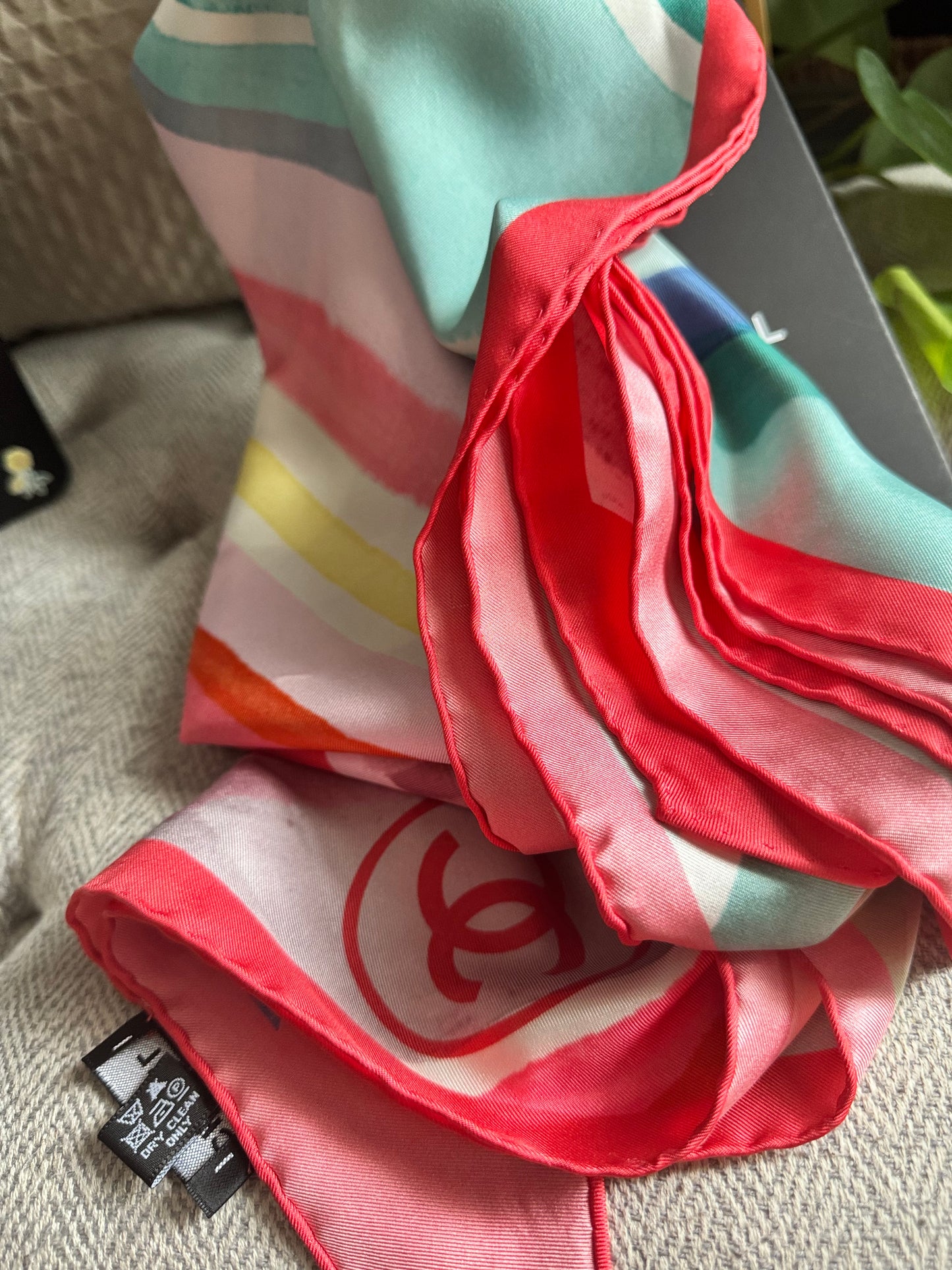 Chanel Coco Cuba Striped Silk Stole Scarf Shawl