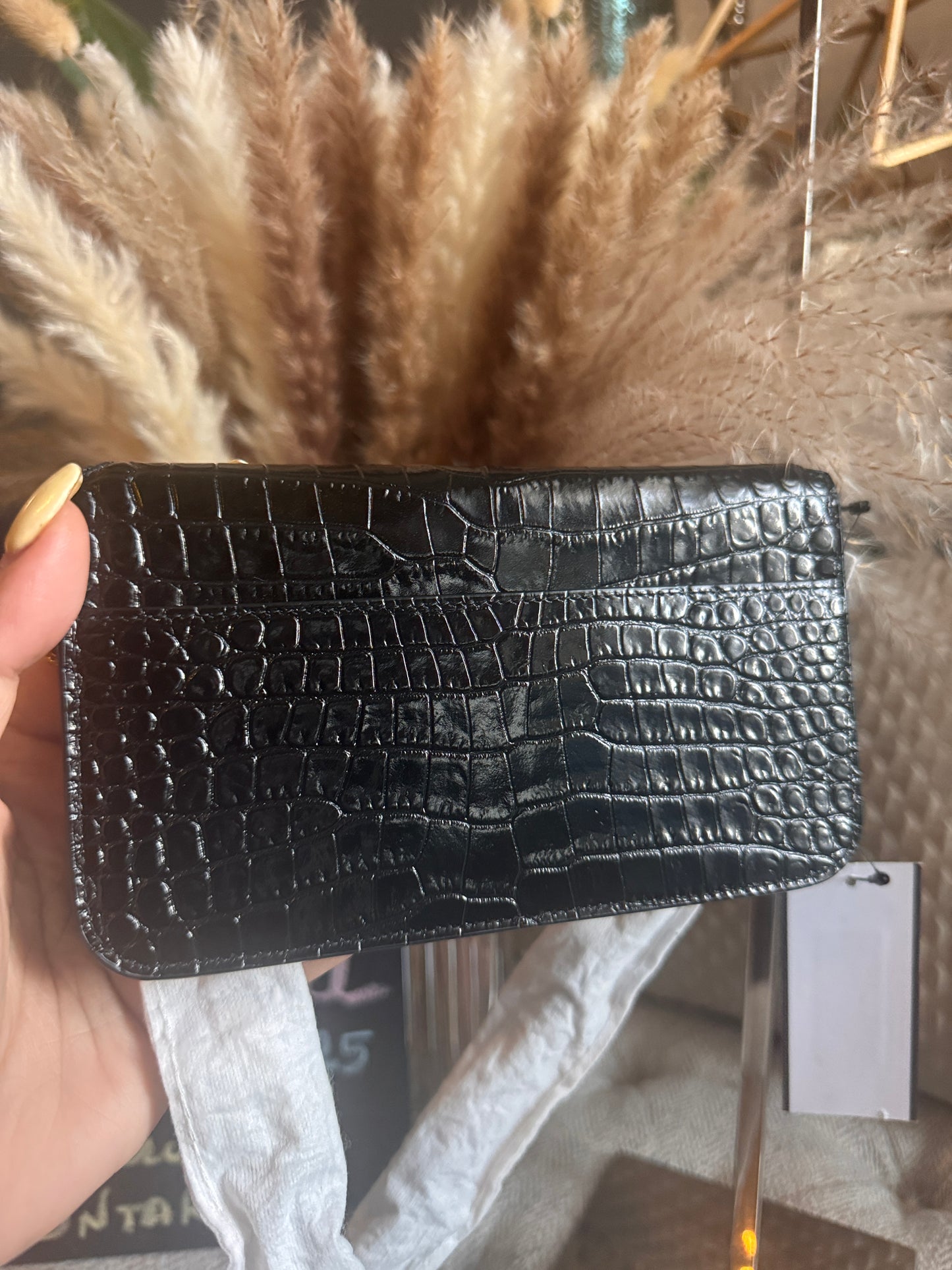 YSL Croc Embossed Wallet on Chain Bag