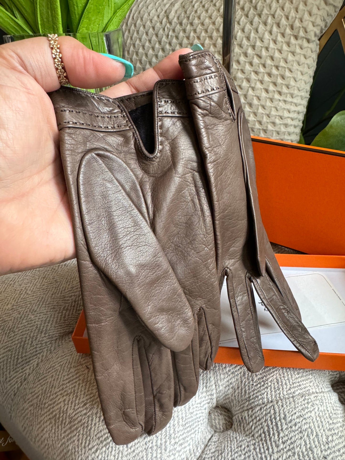 Hermes Fantaisie Leather Gloves