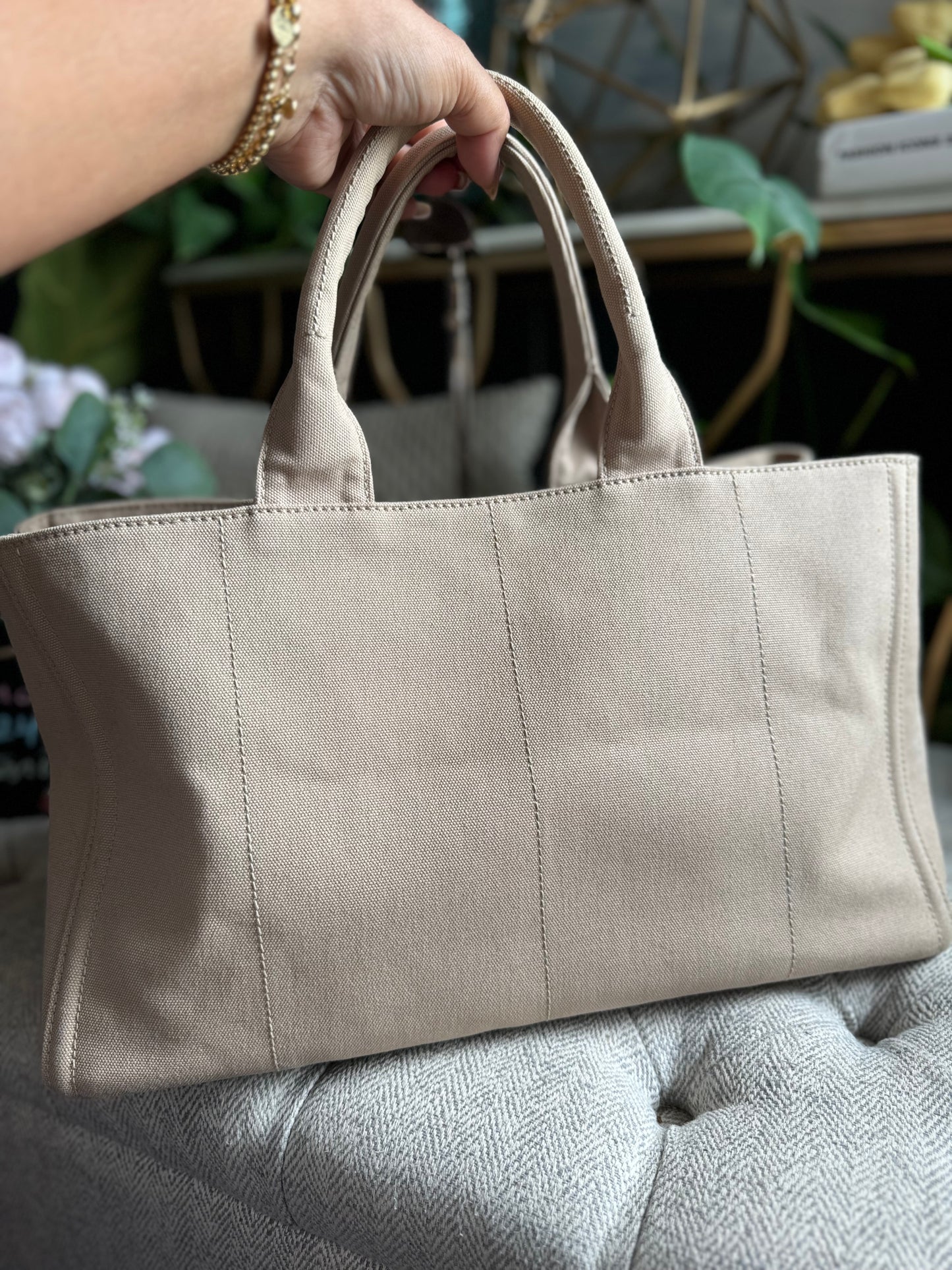Prada Studded Canapa Tote