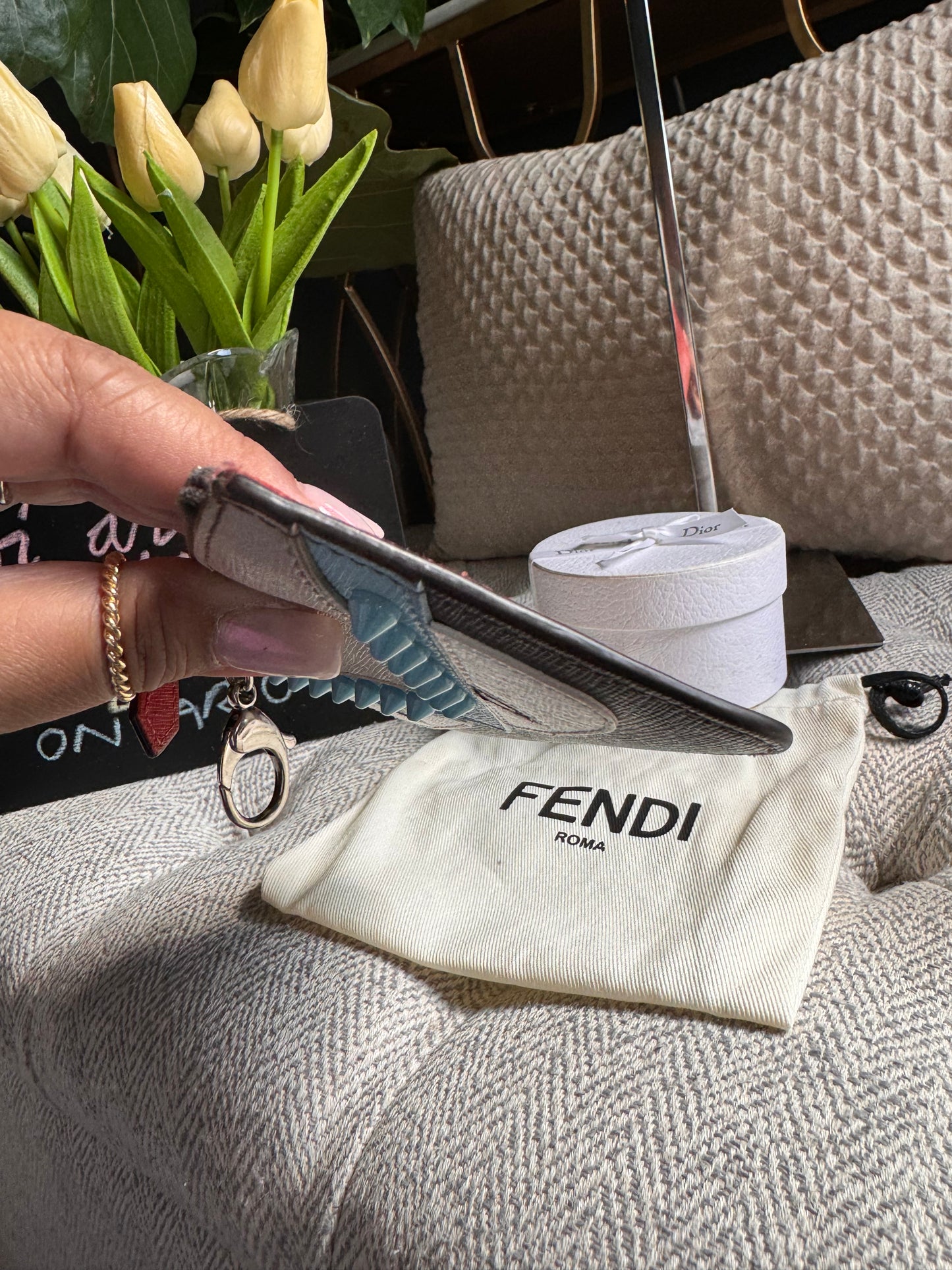 Fendi Vitello Elite Leather Monster Eyes Pochette Key Cles And Change Holder