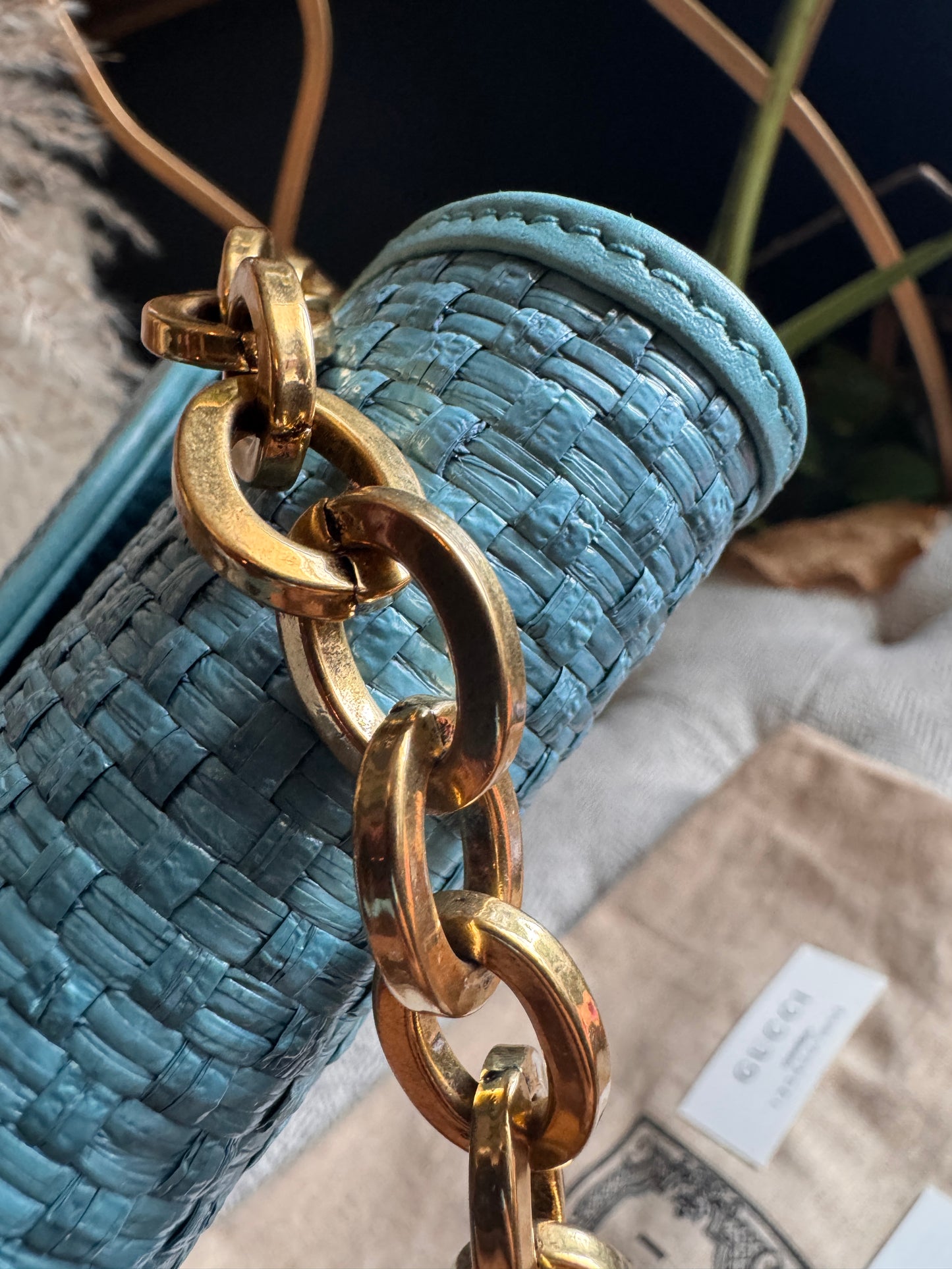 Gucci Horsebit 1955 Raffia Chain Bag