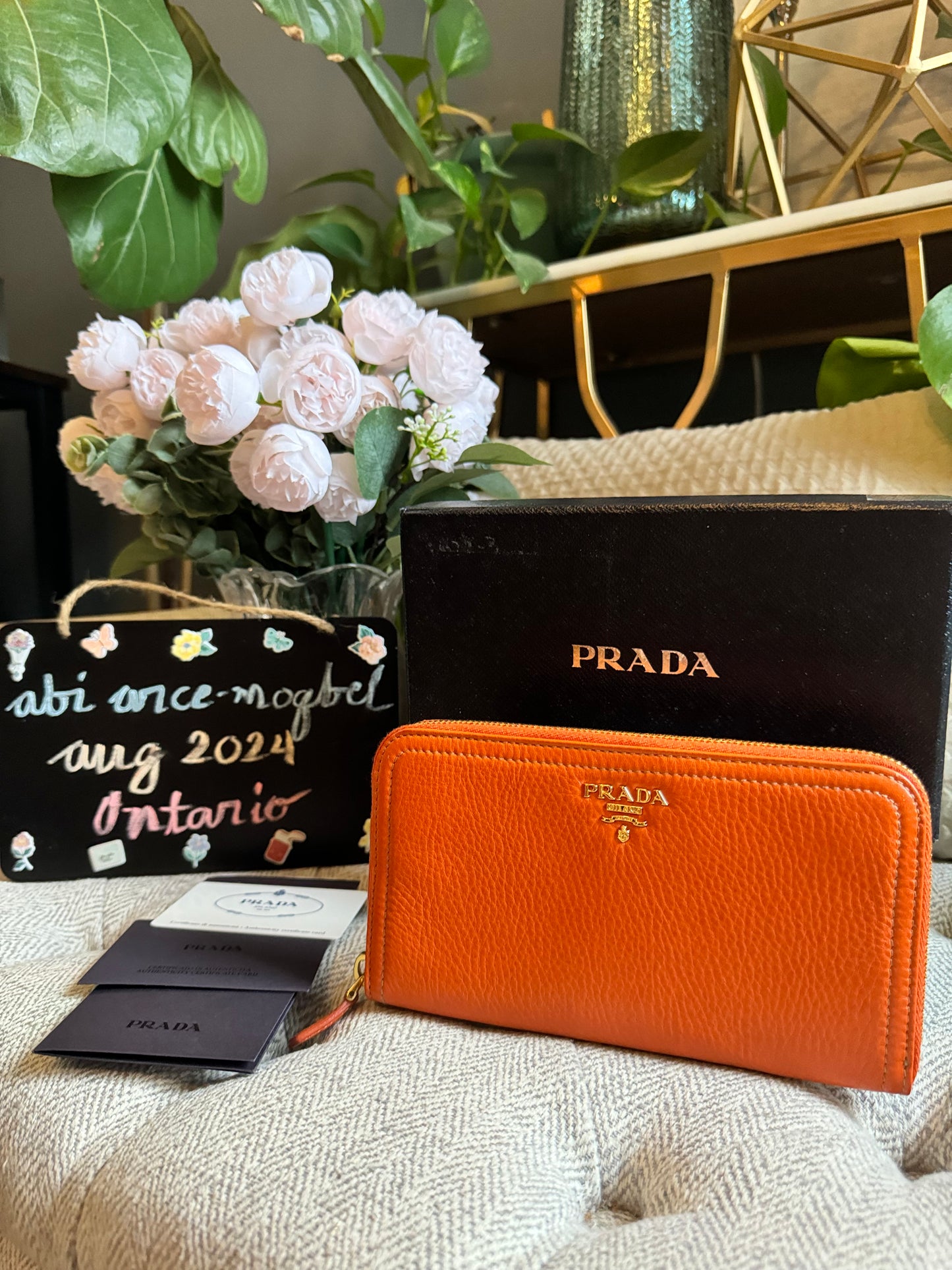Prada Zippy Wallet in Papaya
