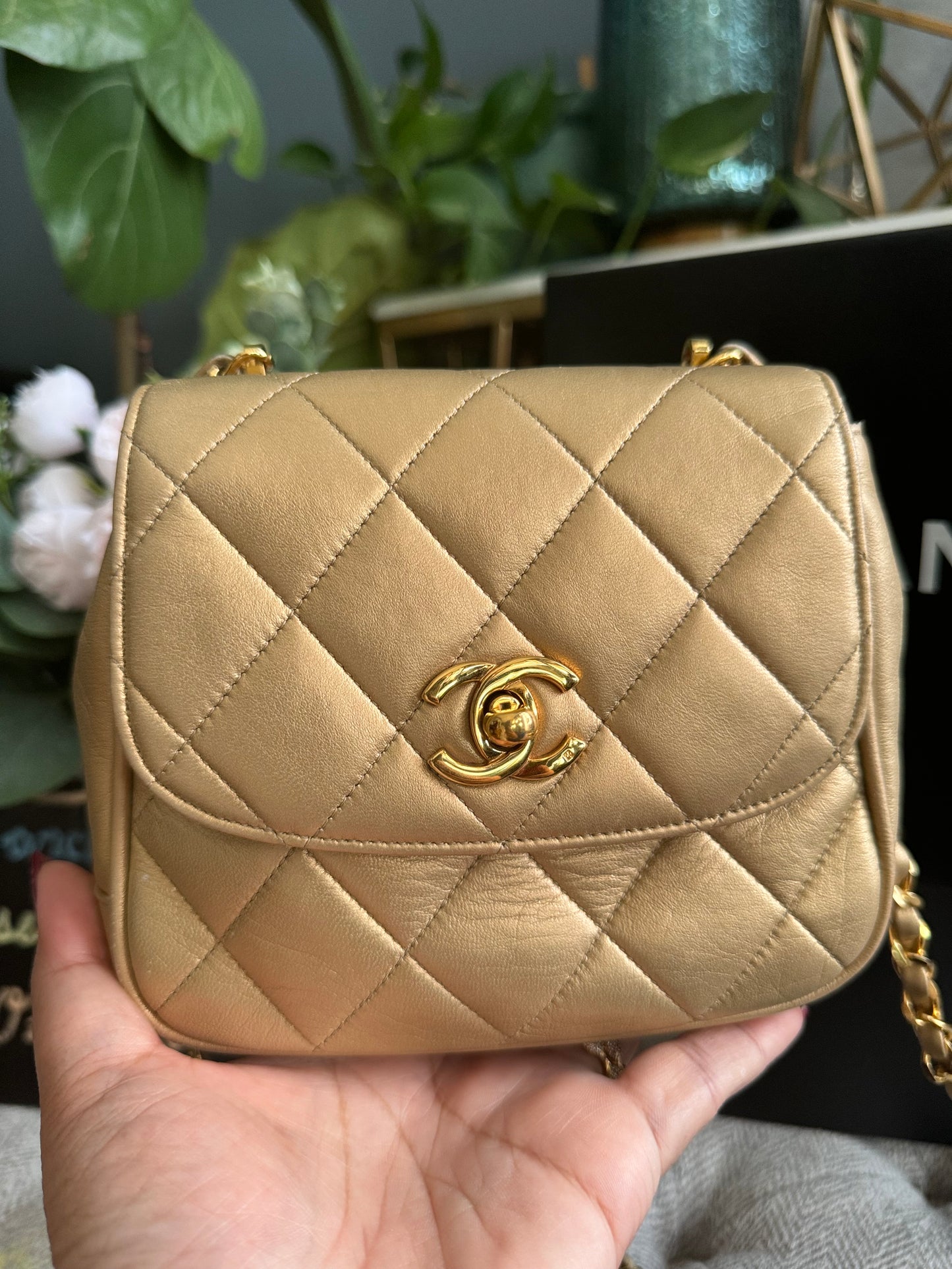 Chanel Metallic Lambskin Quilted Mini Flap Gold