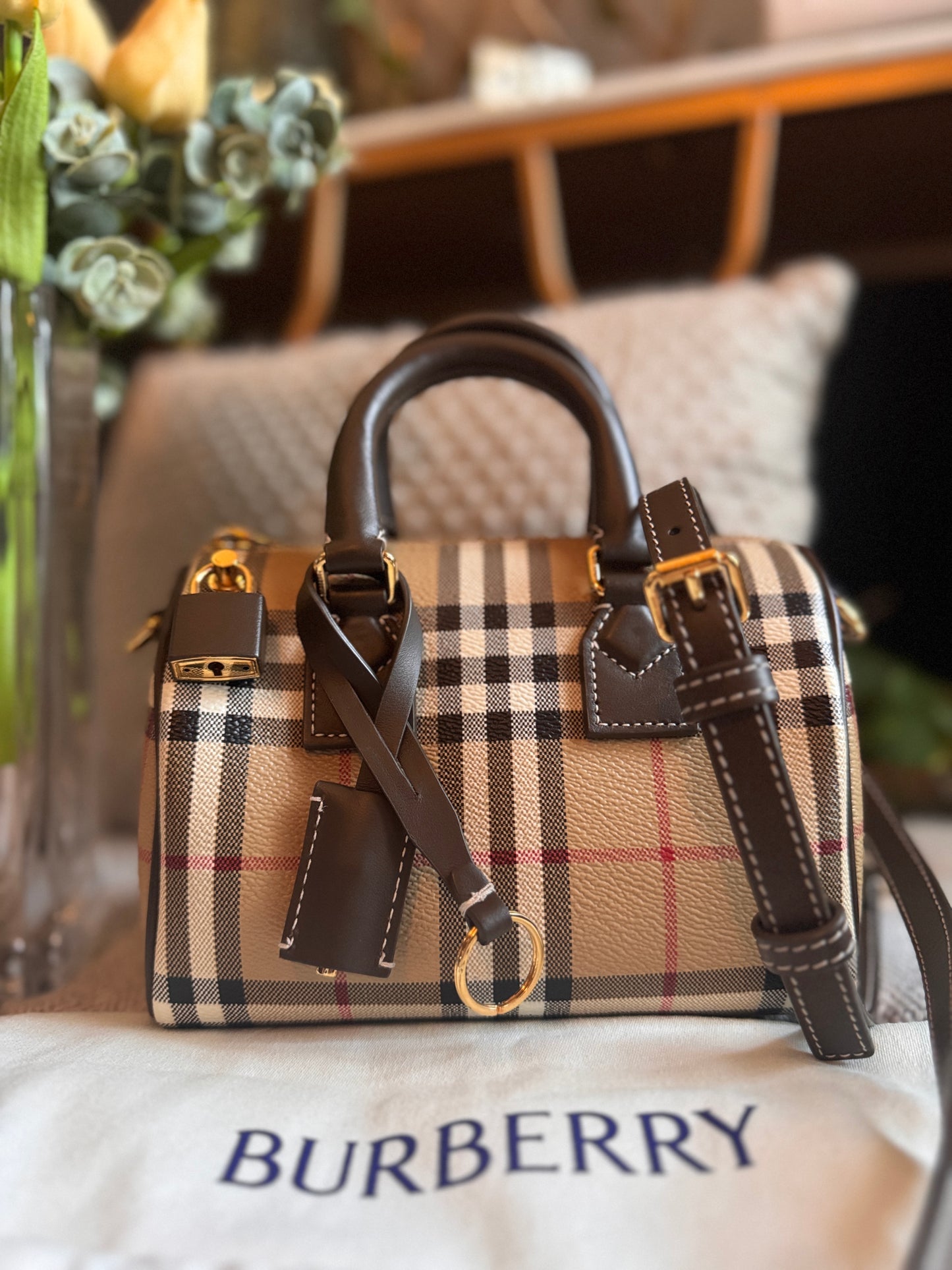 Burberry Mini Check Bowling Bag in Military