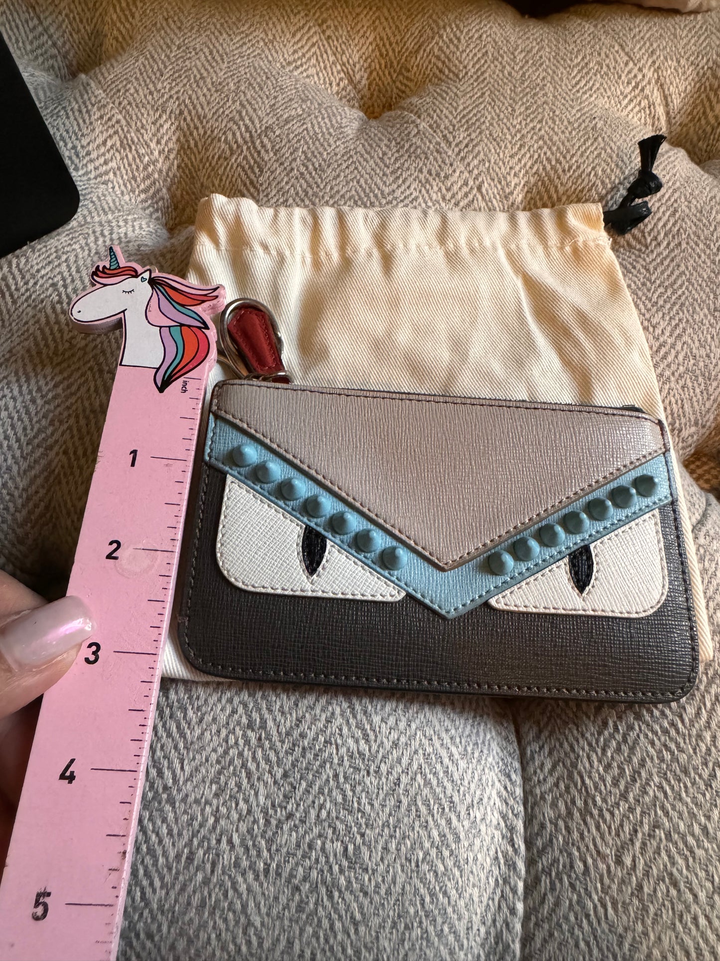 Fendi Vitello Elite Leather Monster Eyes Pochette Key Cles And Change Holder