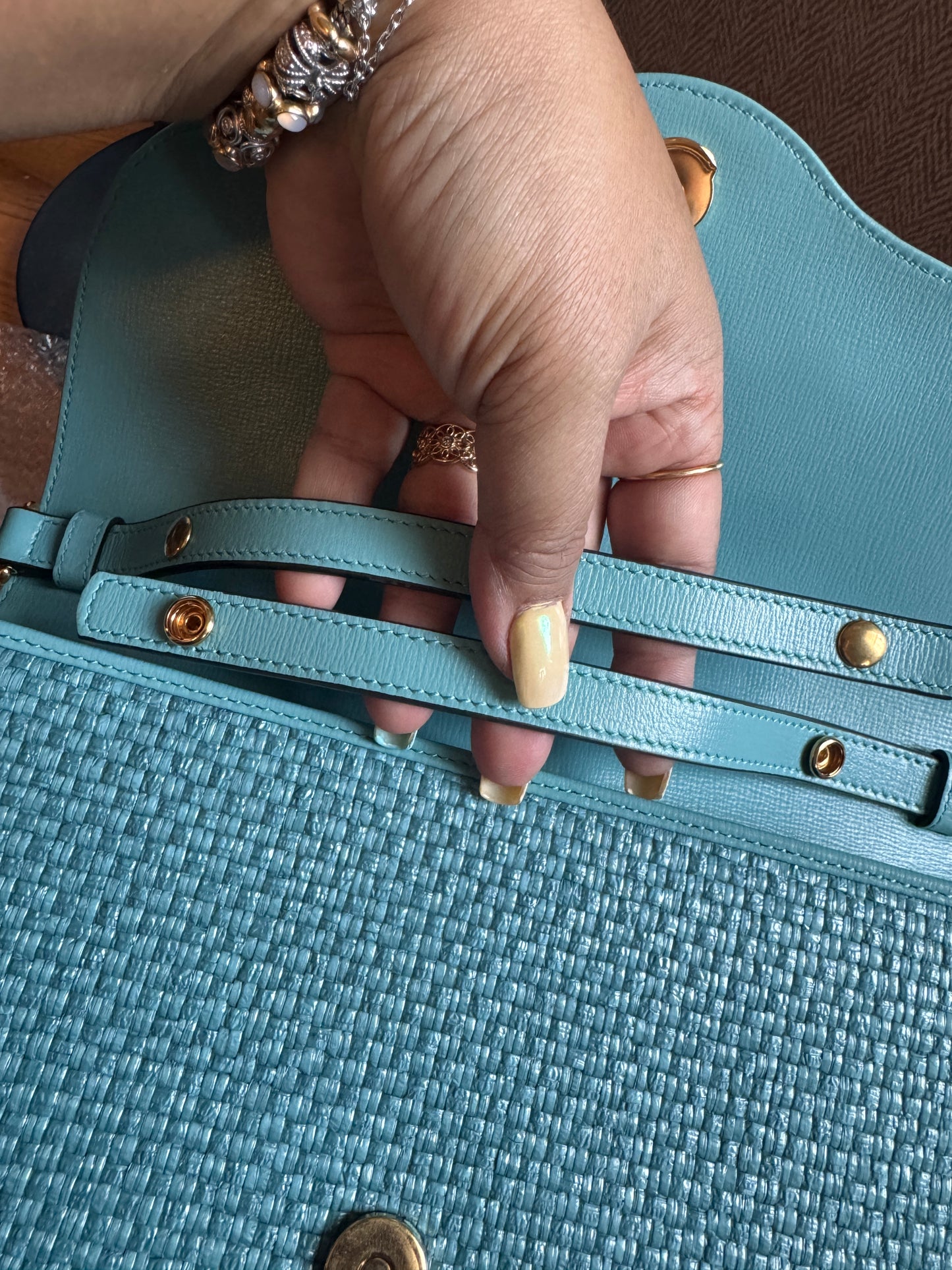 Gucci Horsebit 1955 Raffia Chain Bag