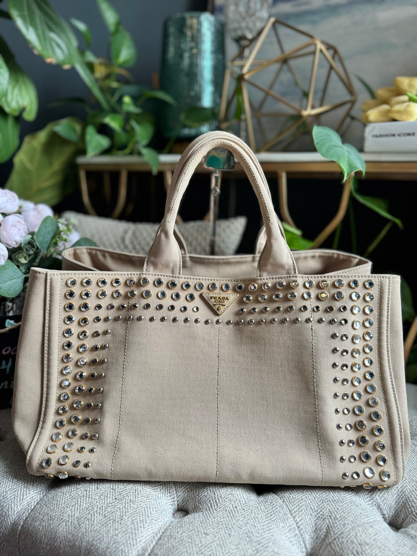 Prada Studded Canapa Tote