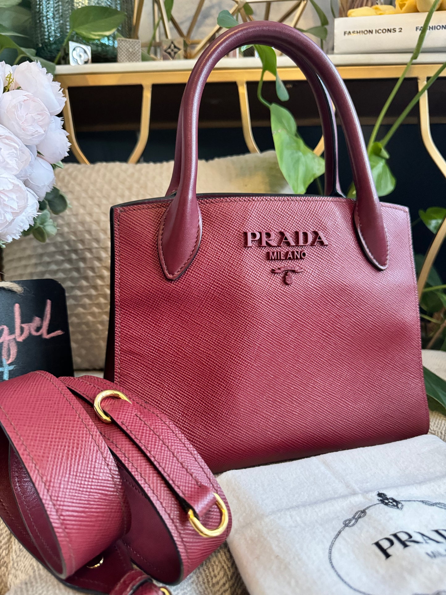 PRADA Saffiano Cuir Small Monochrome Top Handle Tote