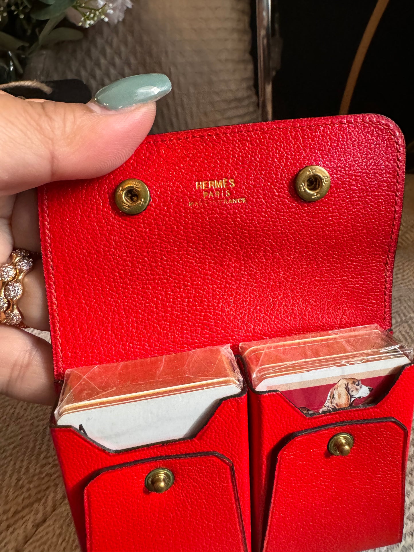 Hermes vintage playing cards with leather case