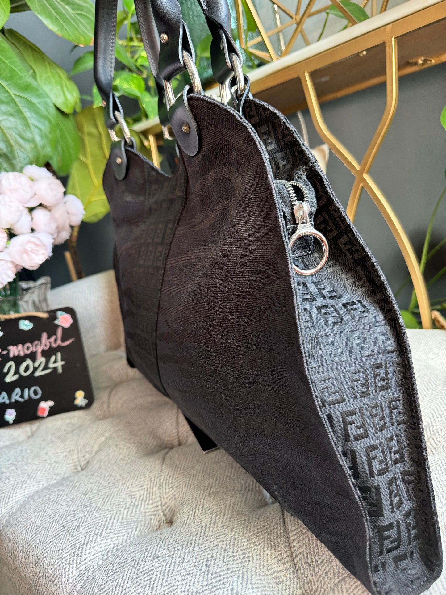 Fendi Zucca Zucchino FF Logo Zebra Print with Silver Monogram Tag