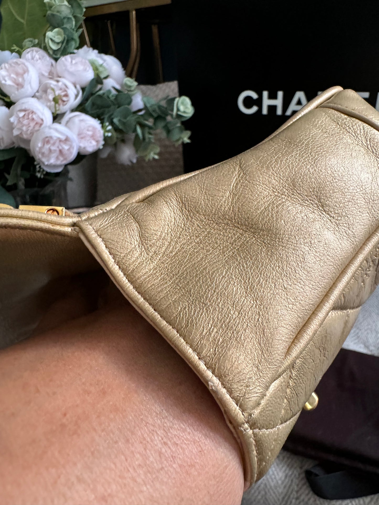 Chanel Metallic Lambskin Quilted Mini Flap Gold