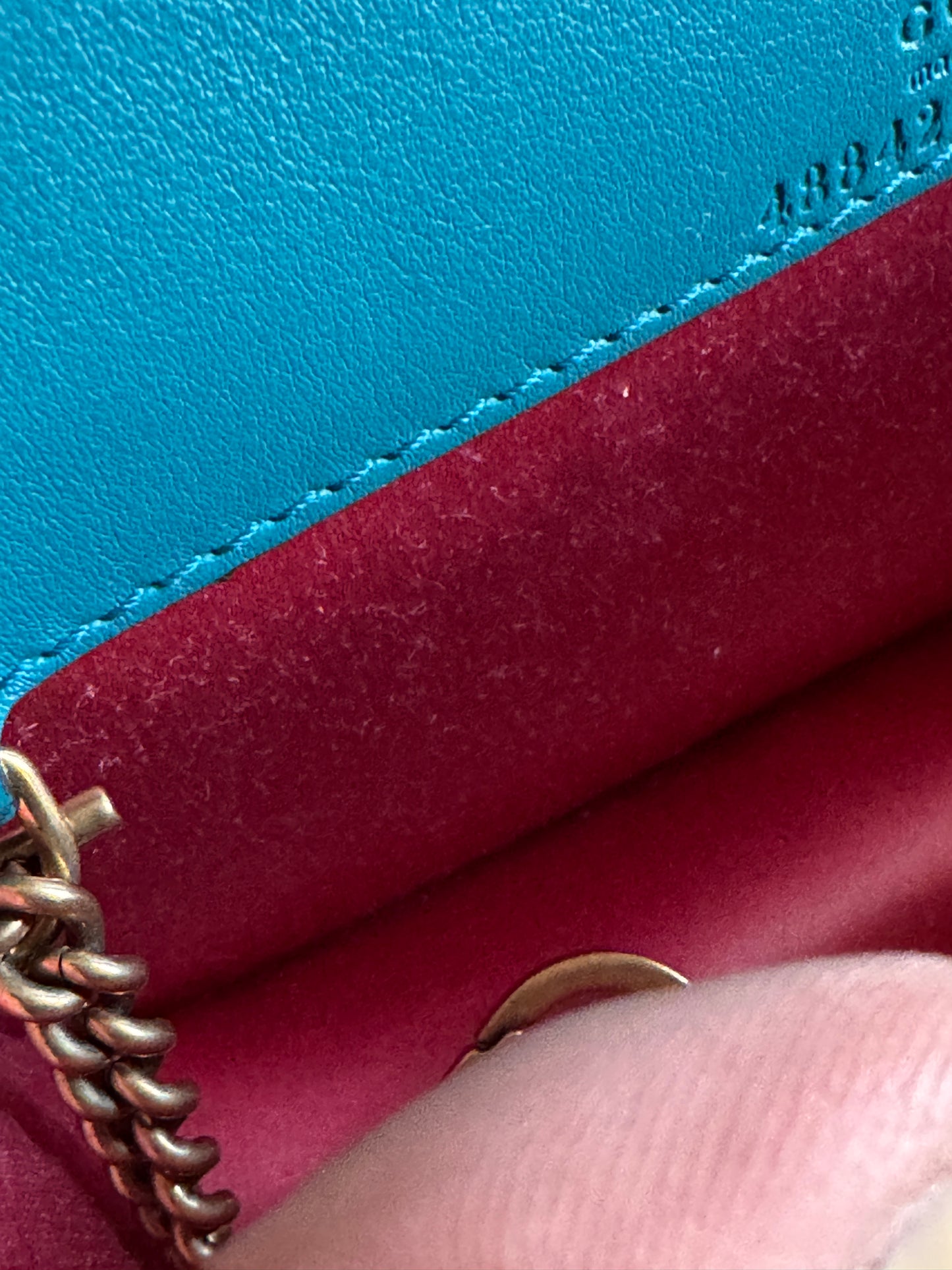 Gucci Velvet Matelasse GG Marmont Mini Bag Pavone Cyan