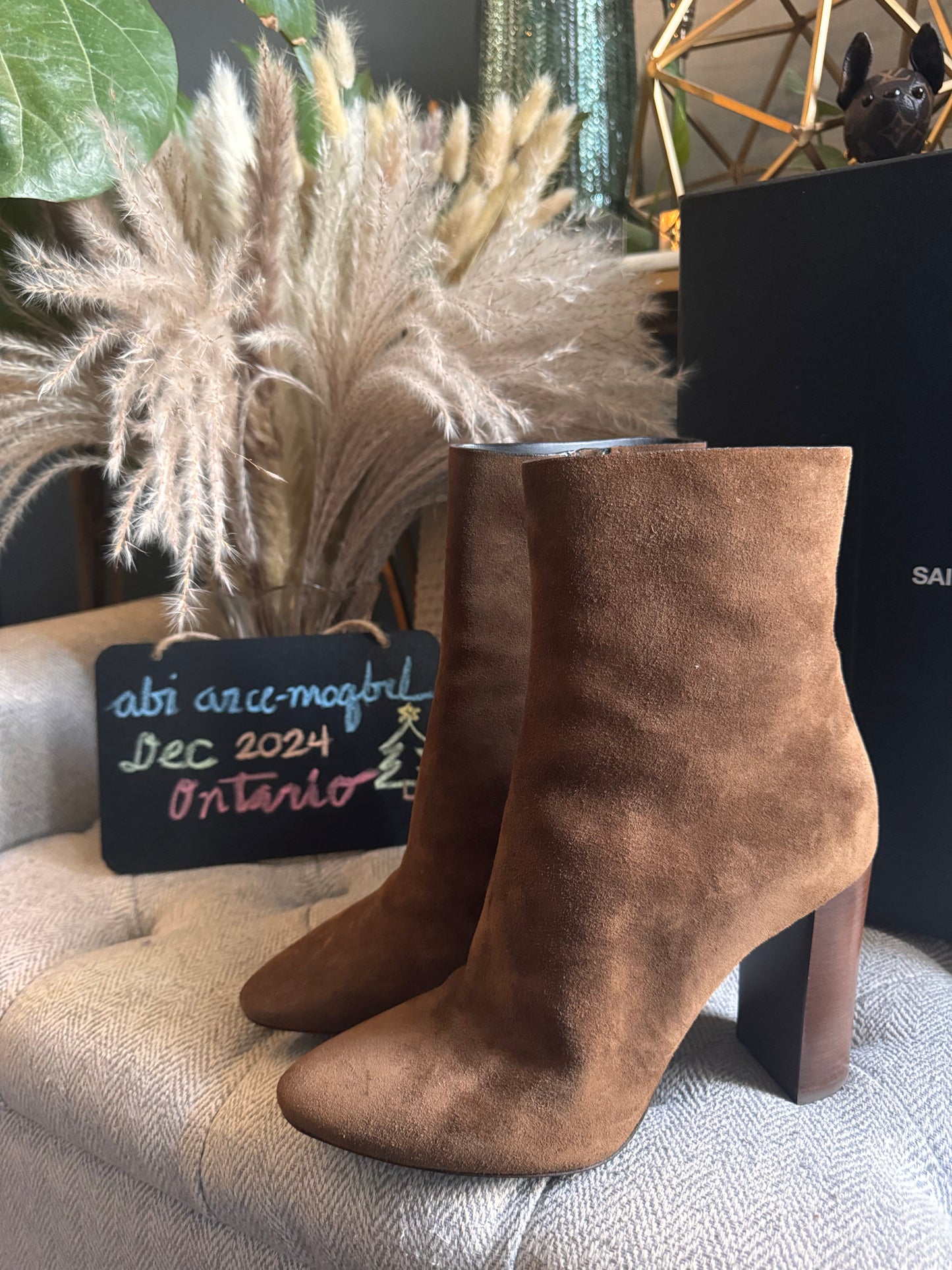 YSL Suede Heeled boots