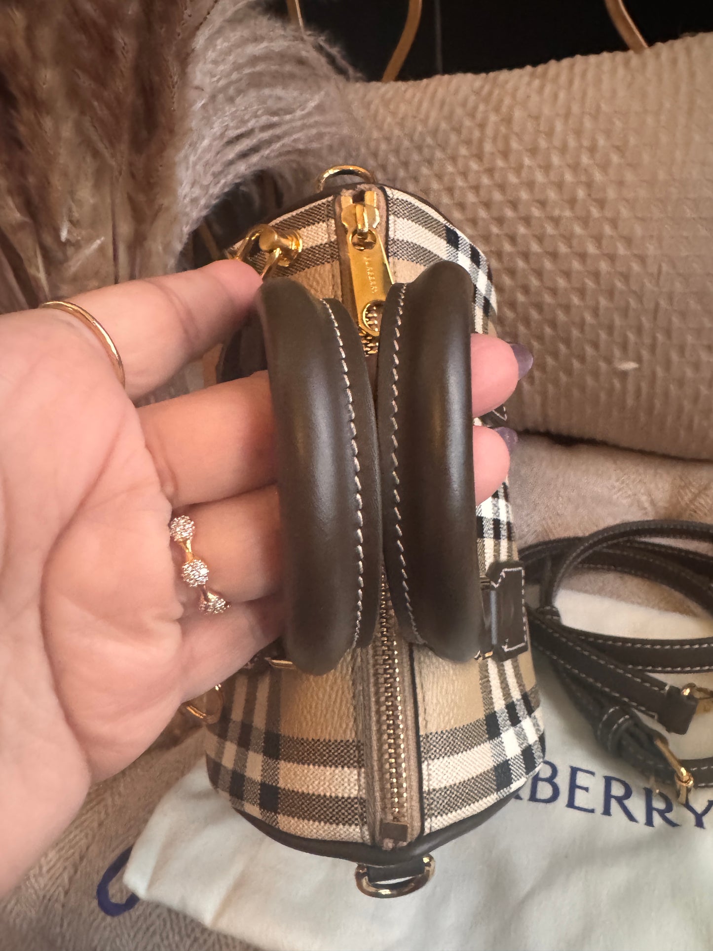 Burberry Mini Check Bowling Bag in Military