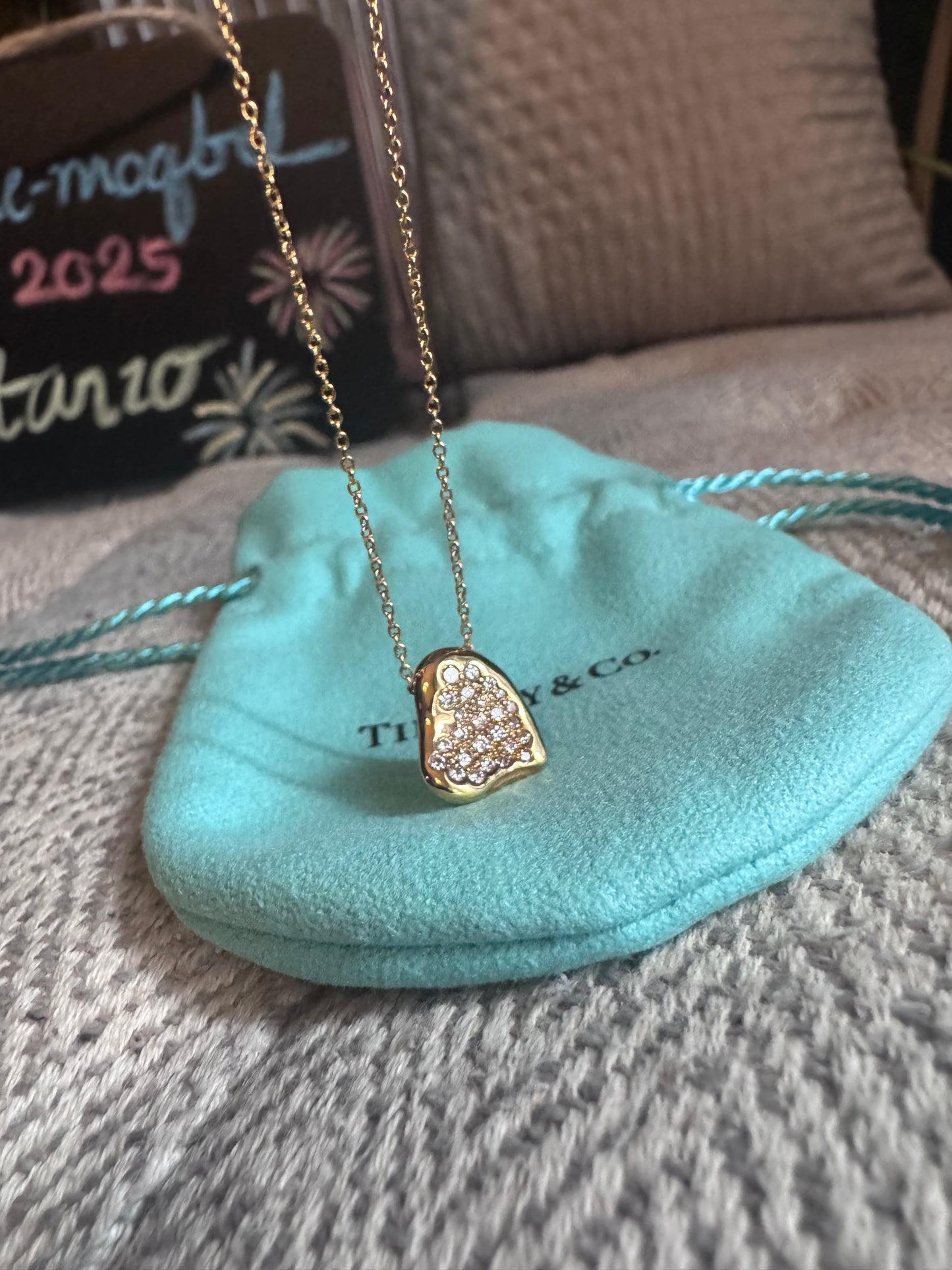 Tiffany & Co. Elsa Peretti Full Heart K18YG Diamond Necklace Ladies Authentic
