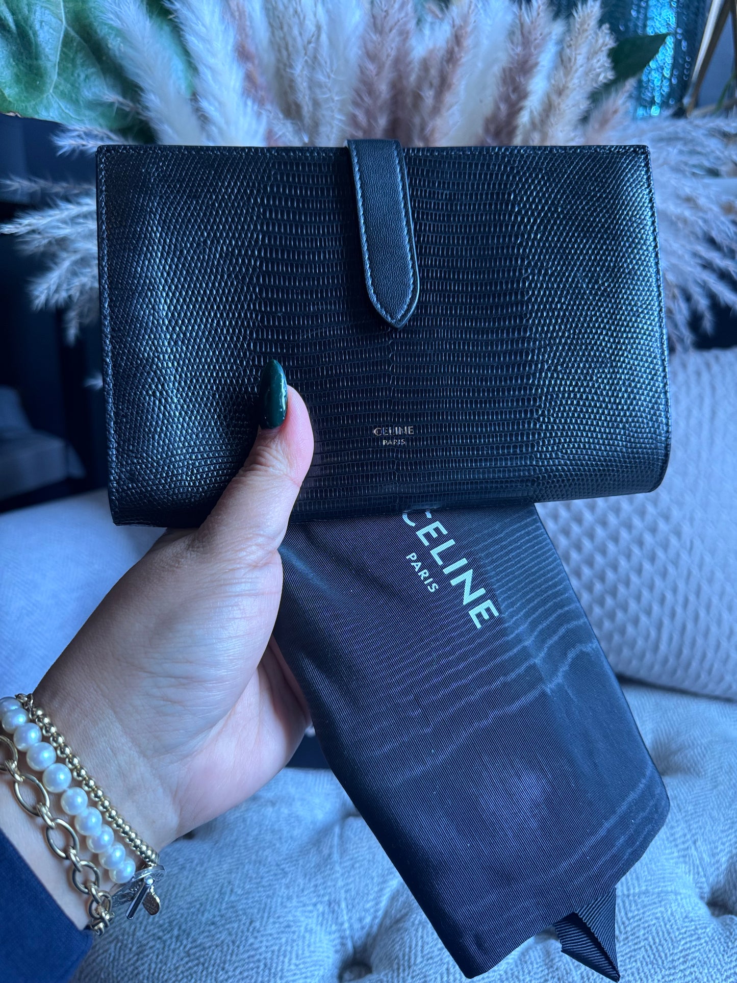 CELINE Large Wallet in Lizard Embossed Calfskin