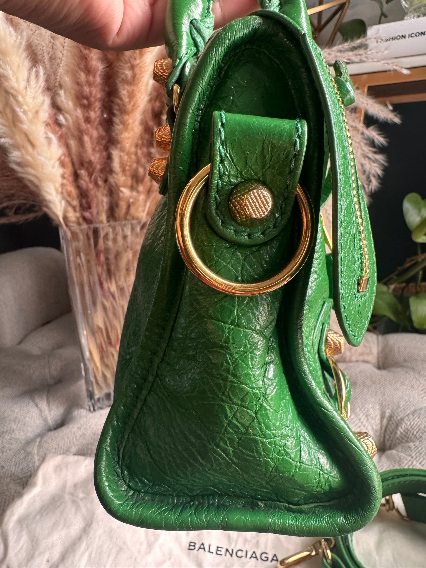 Balenciaga Mini City in Green with Gold Hardware