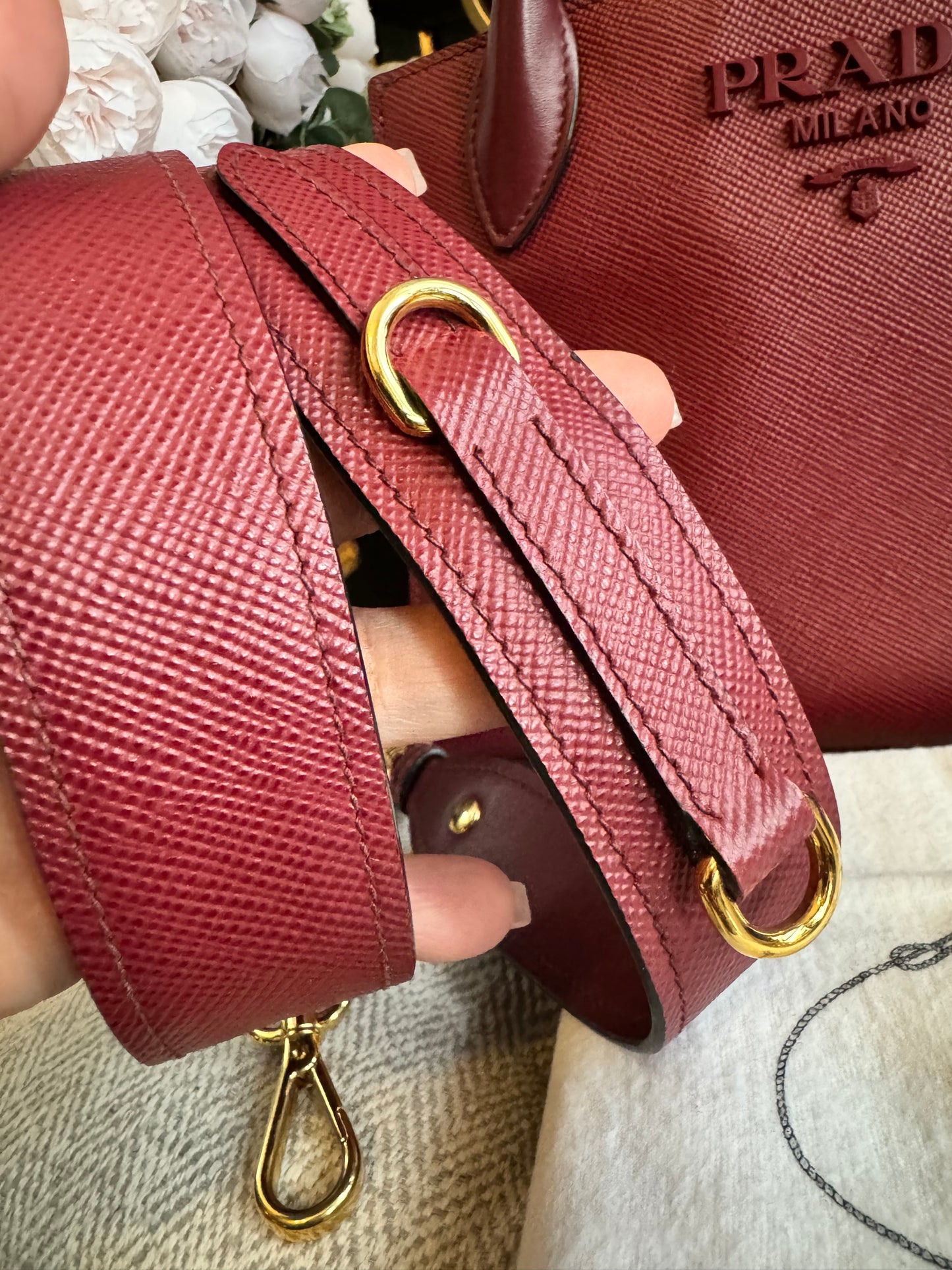 PRADA Saffiano Cuir Small Monochrome Top Handle Tote