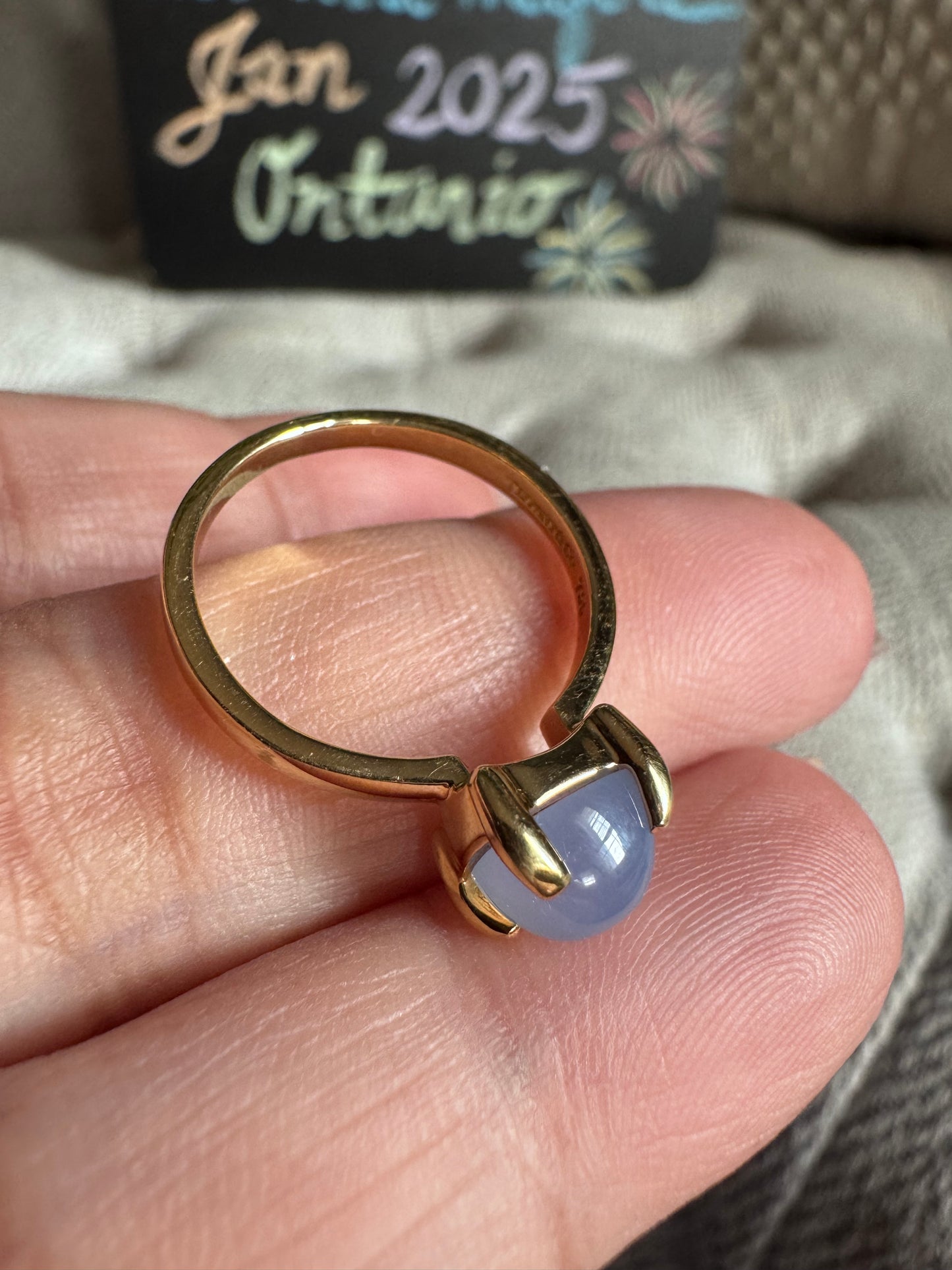 RARE Tiffany & Co. Sugar Stack 18k Gold Paloma Picasso Blue Chalcedony Ring