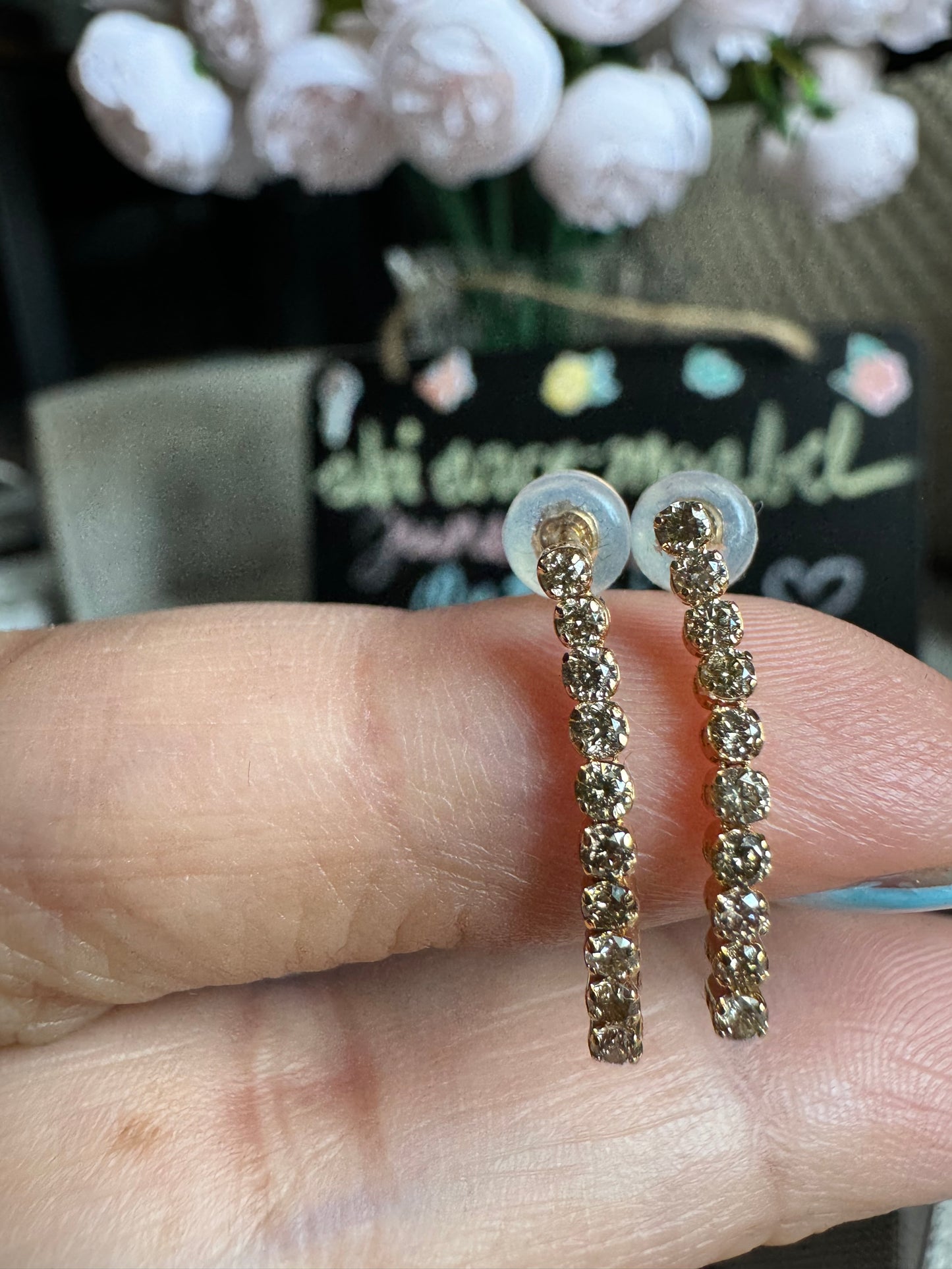 18K Yellow Gold Diamond Tennis Earrings