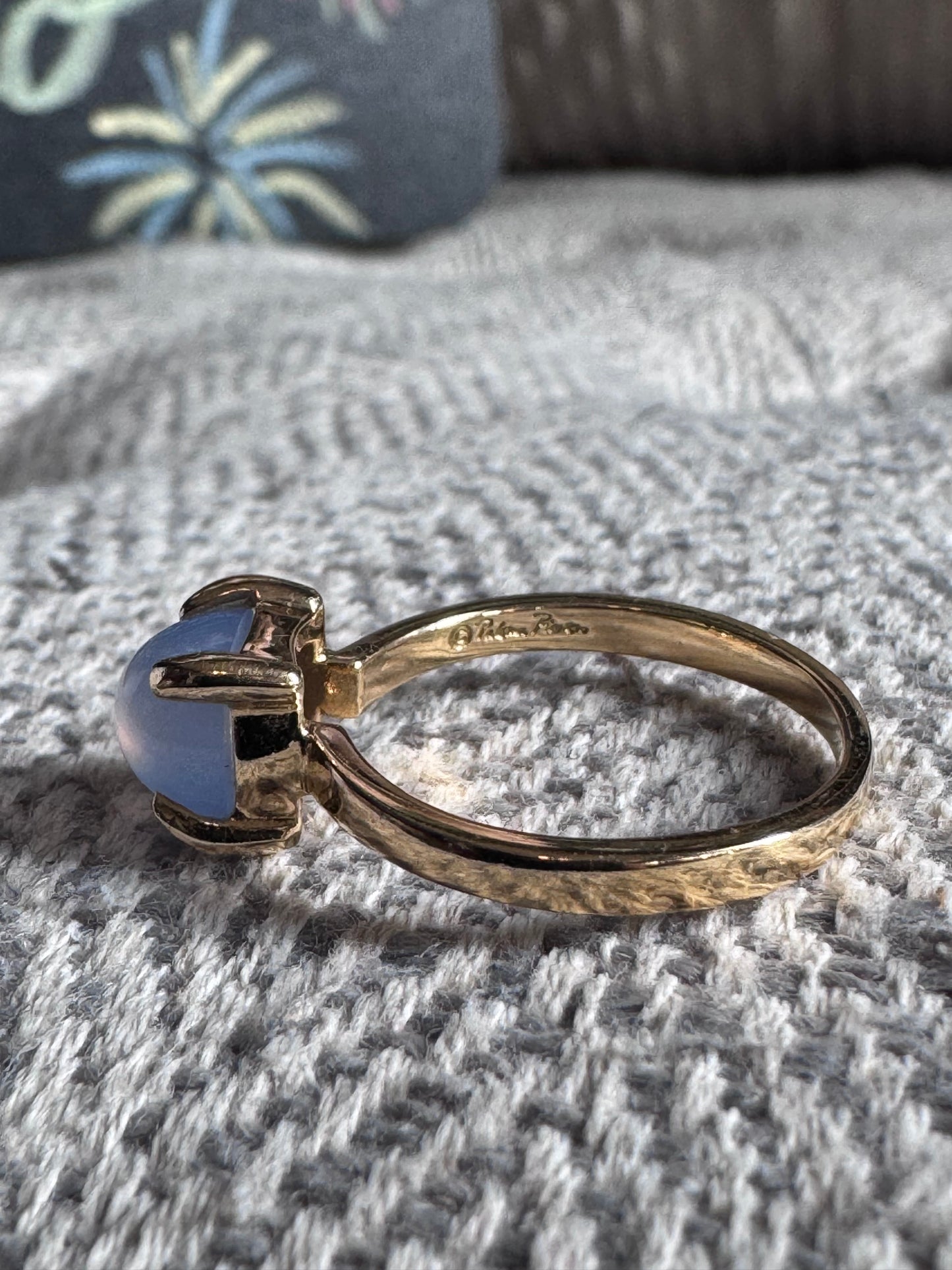 RARE Tiffany & Co. Sugar Stack 18k Gold Paloma Picasso Blue Chalcedony Ring