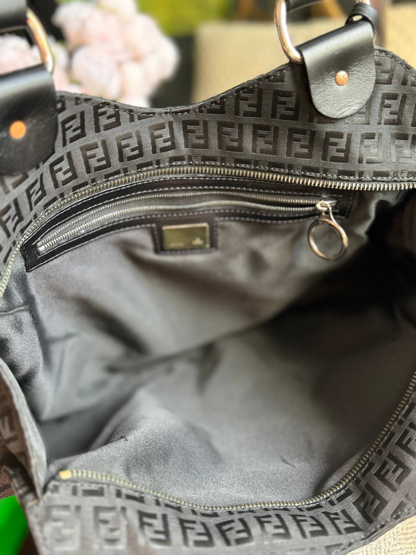 Fendi Zucca Zucchino FF Logo Zebra Print with Silver Monogram Tag