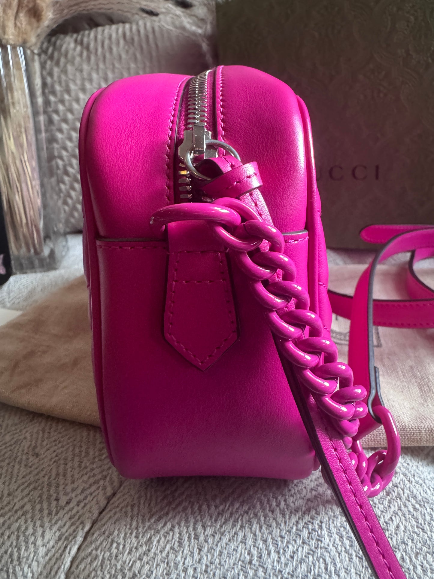 Gucci Marmont Camera Bag in Small, Hot Pink