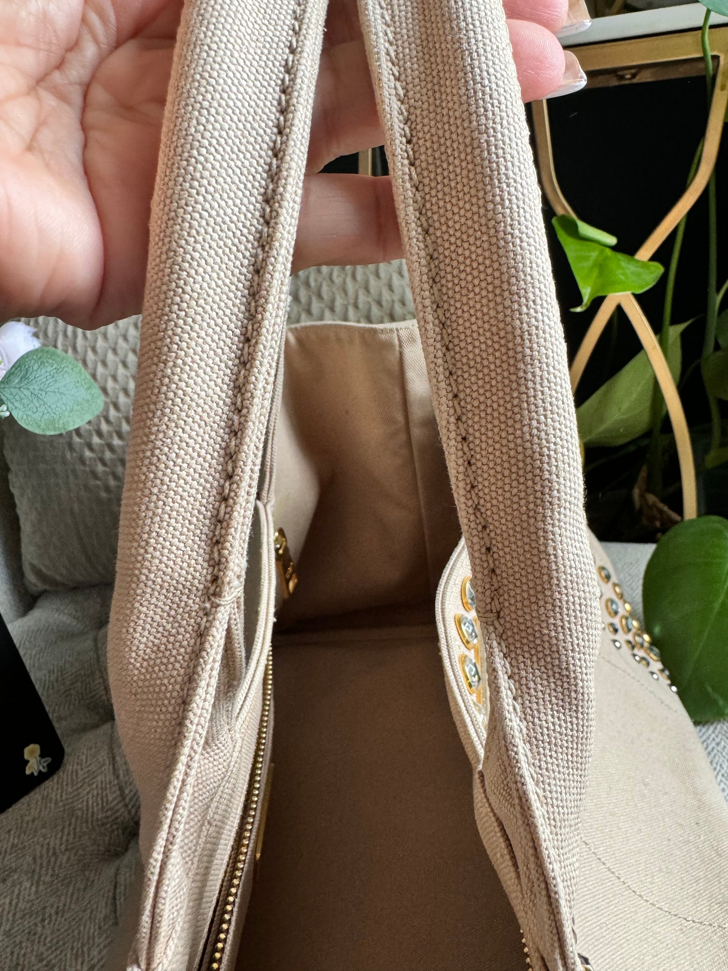 Prada Studded Canapa Tote