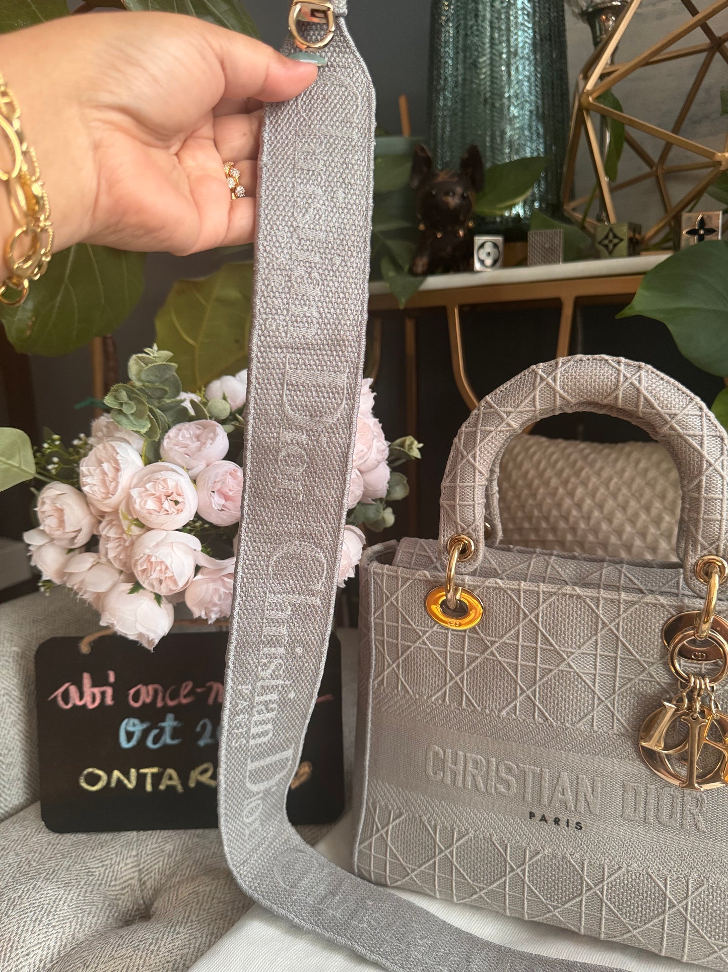 Christian Dior LADY D-LITE Medium Bag in Cool Grey Cannage Embroidery
