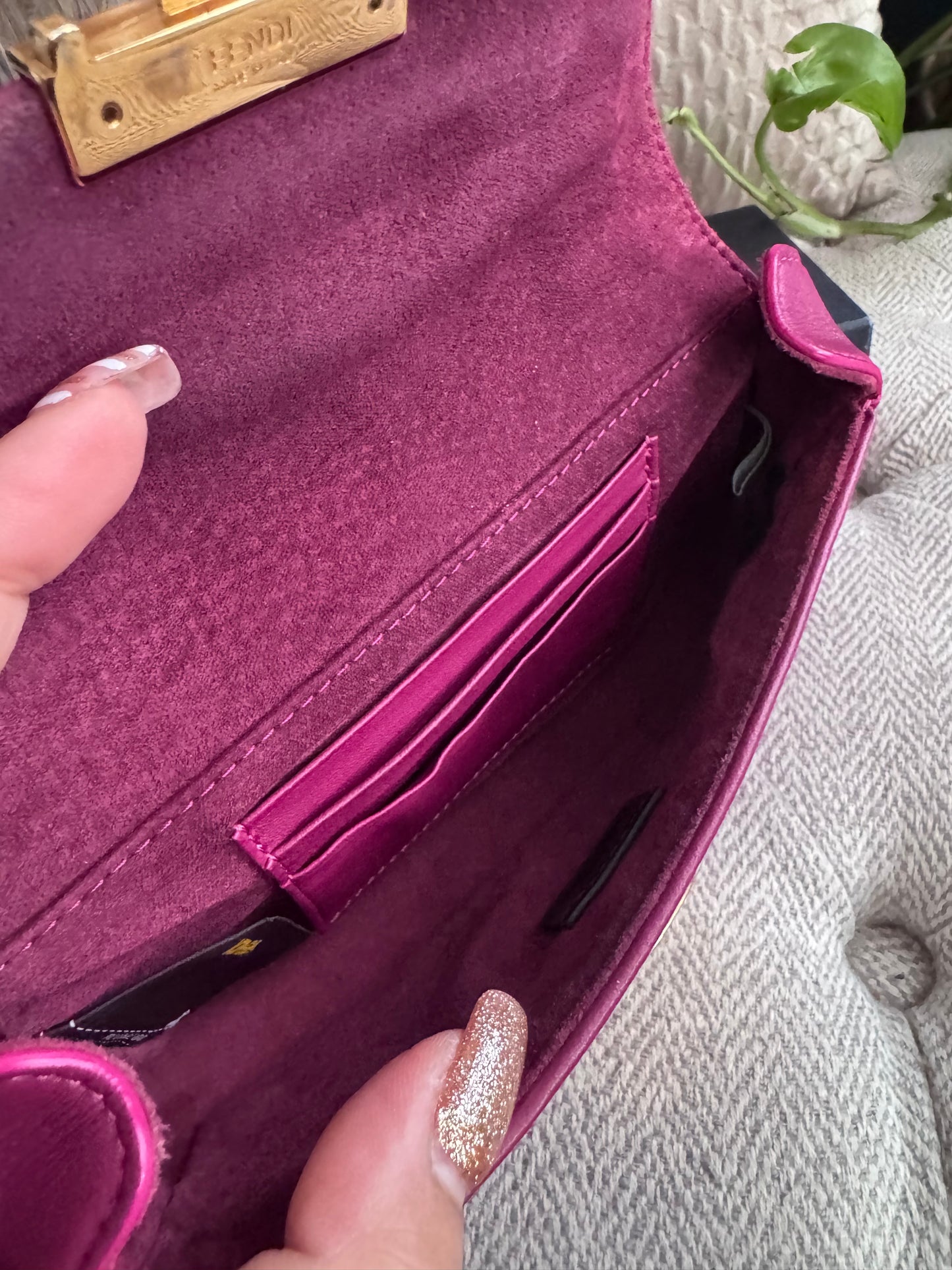 FENDI Nappa Mini Be Baguette Shoulder Bag Ciclamino