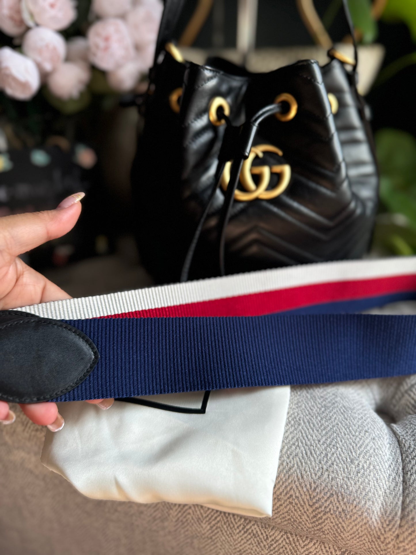 Gucci Calfskin Matelasse Sylvie Web GG Marmont Bucket Bag