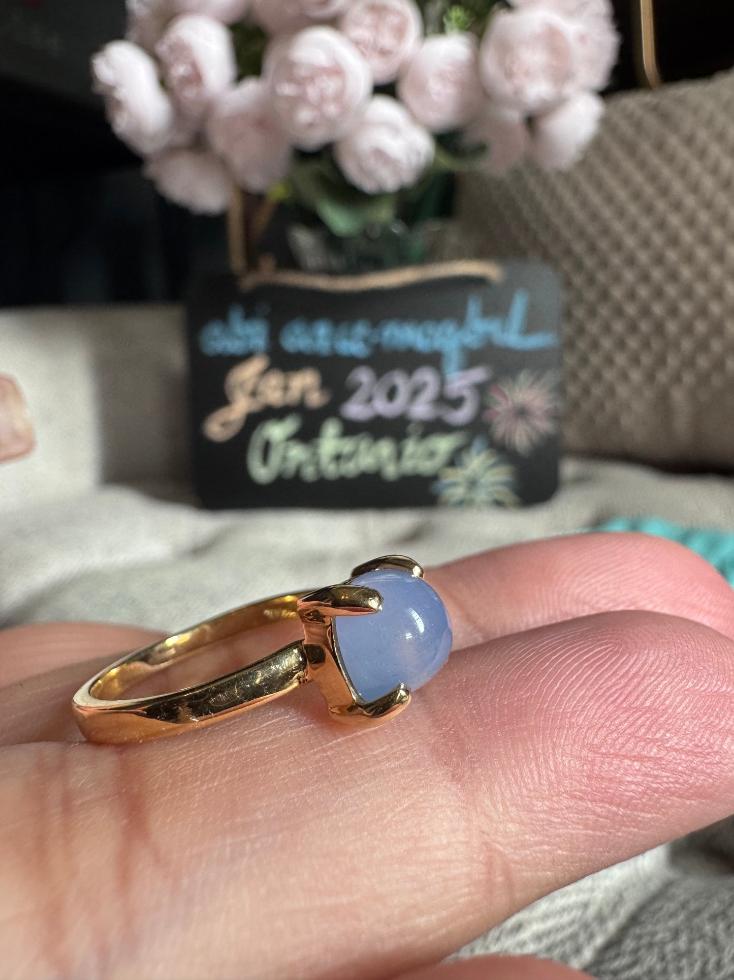 RARE Tiffany & Co. Sugar Stack 18k Gold Paloma Picasso Blue Chalcedony Ring