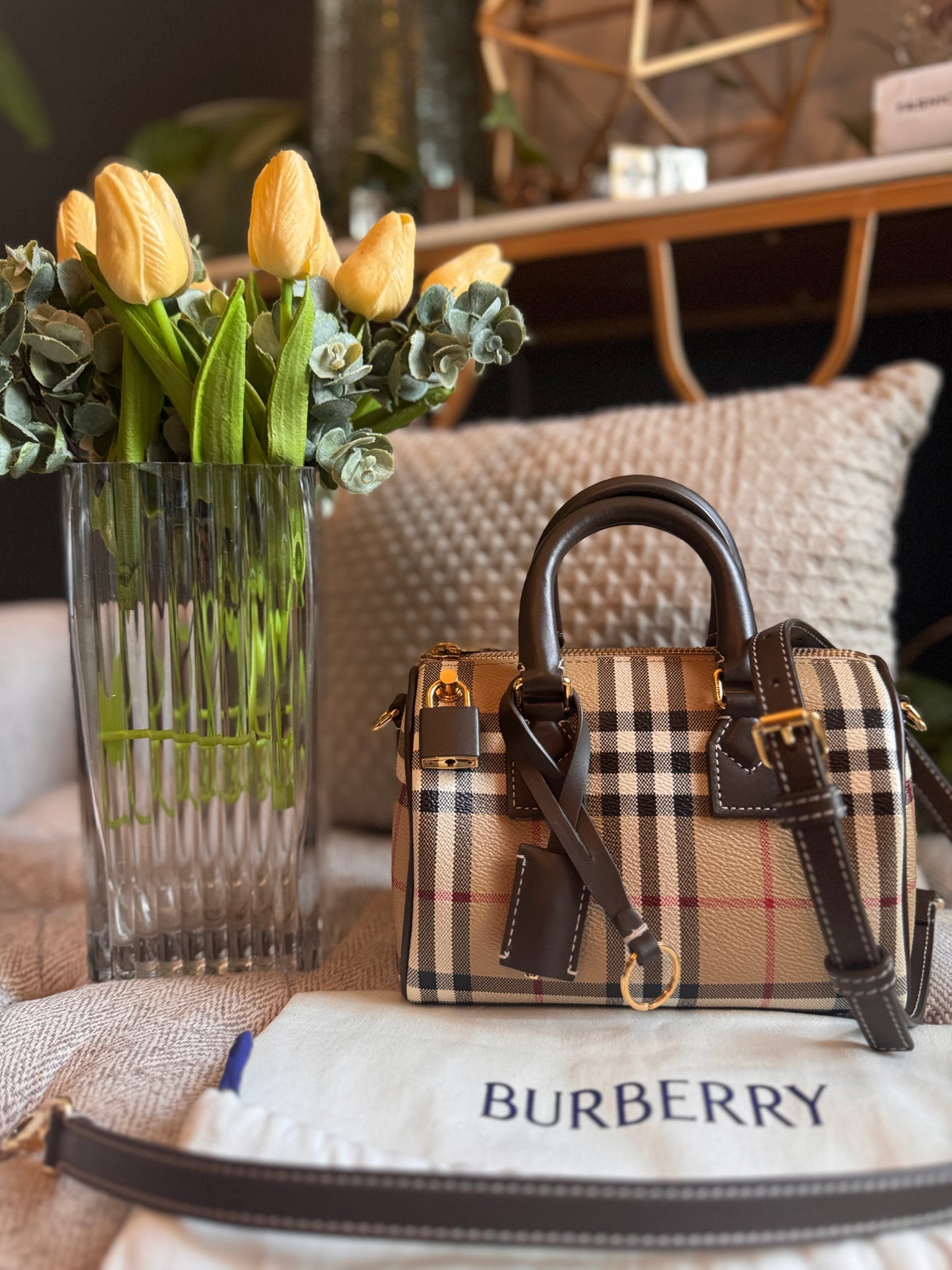 Burberry Mini Check Bowling Bag in Military