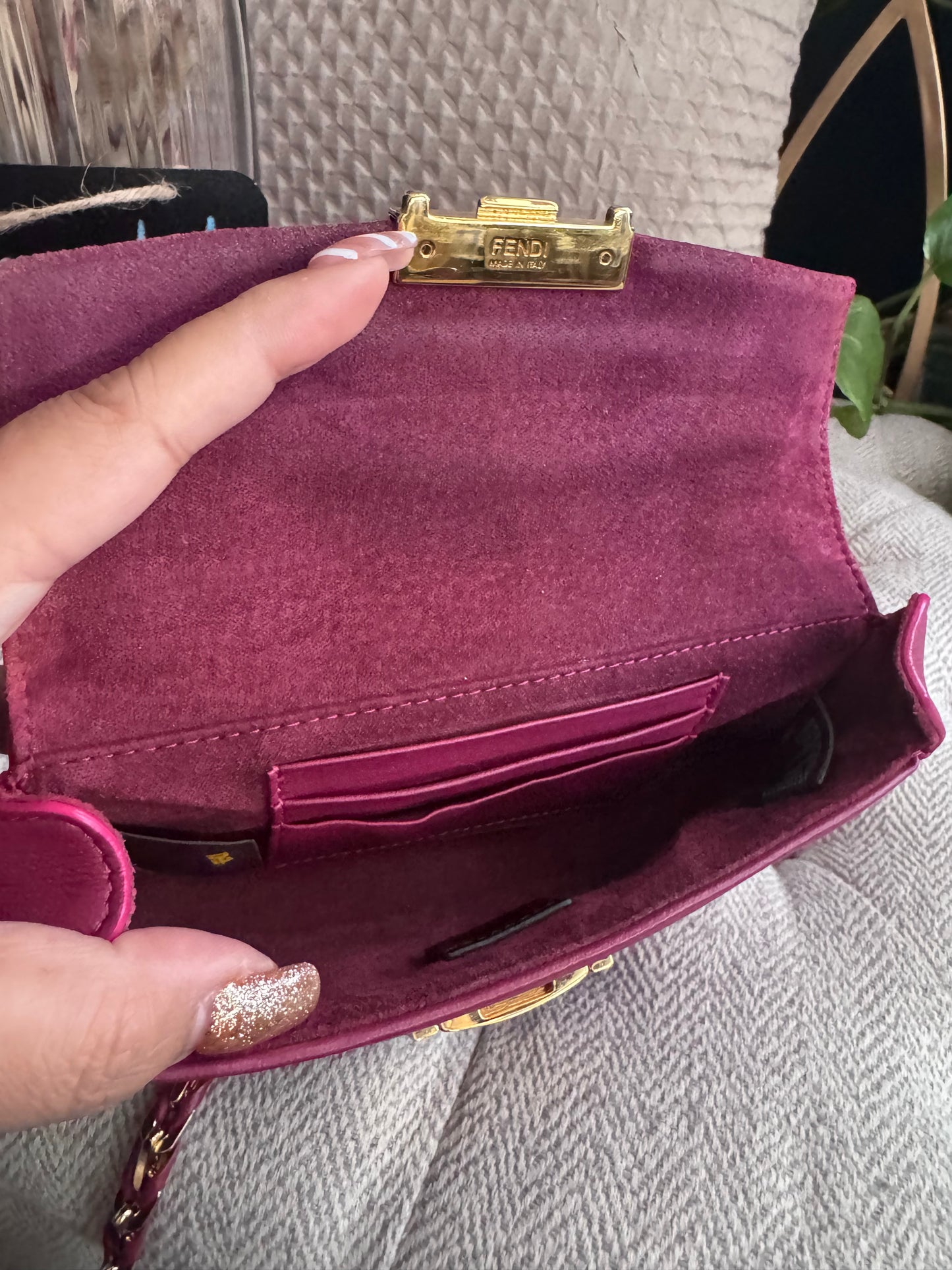 FENDI Nappa Mini Be Baguette Shoulder Bag Ciclamino