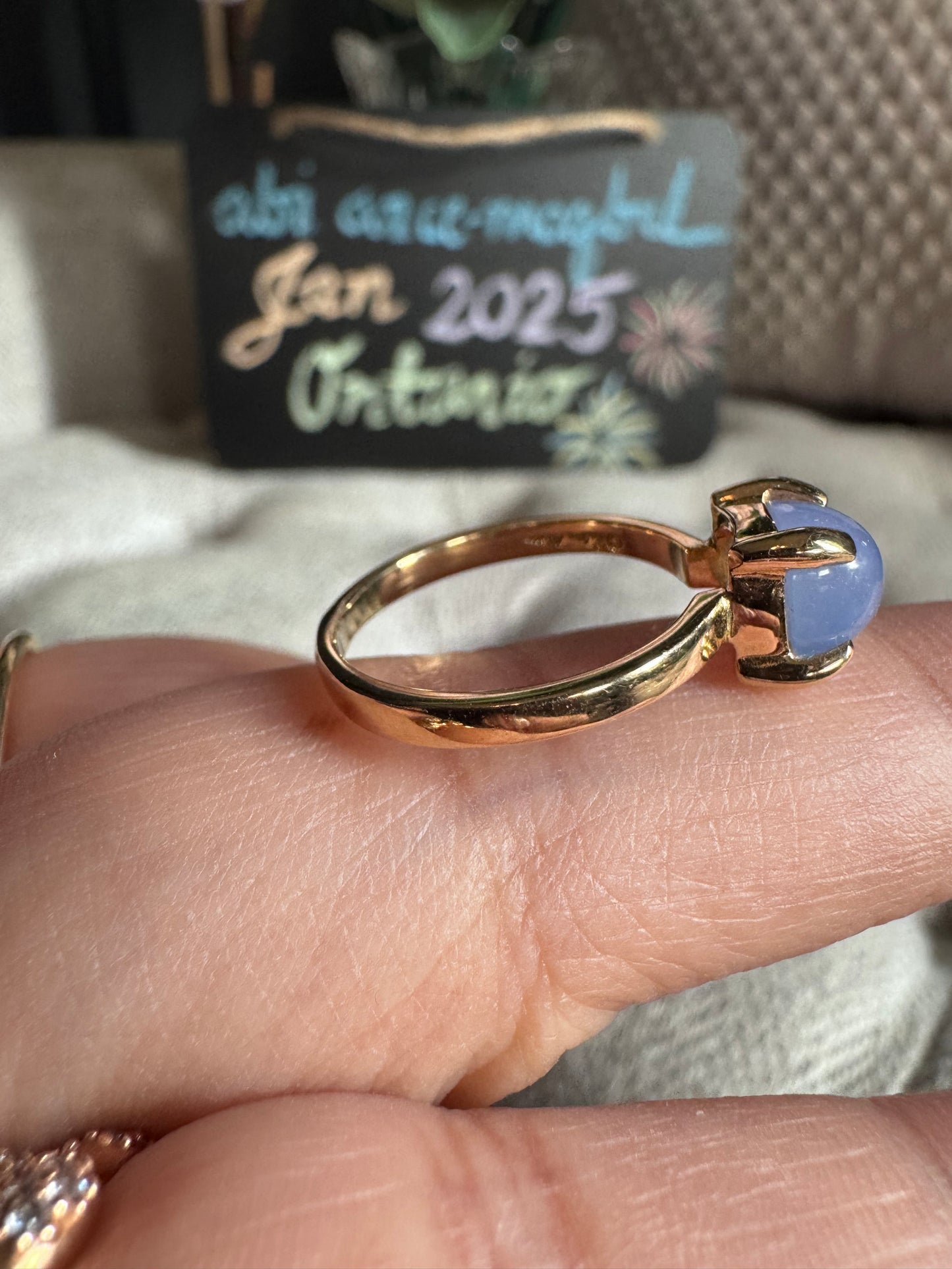 RARE Tiffany & Co. Sugar Stack 18k Gold Paloma Picasso Blue Chalcedony Ring