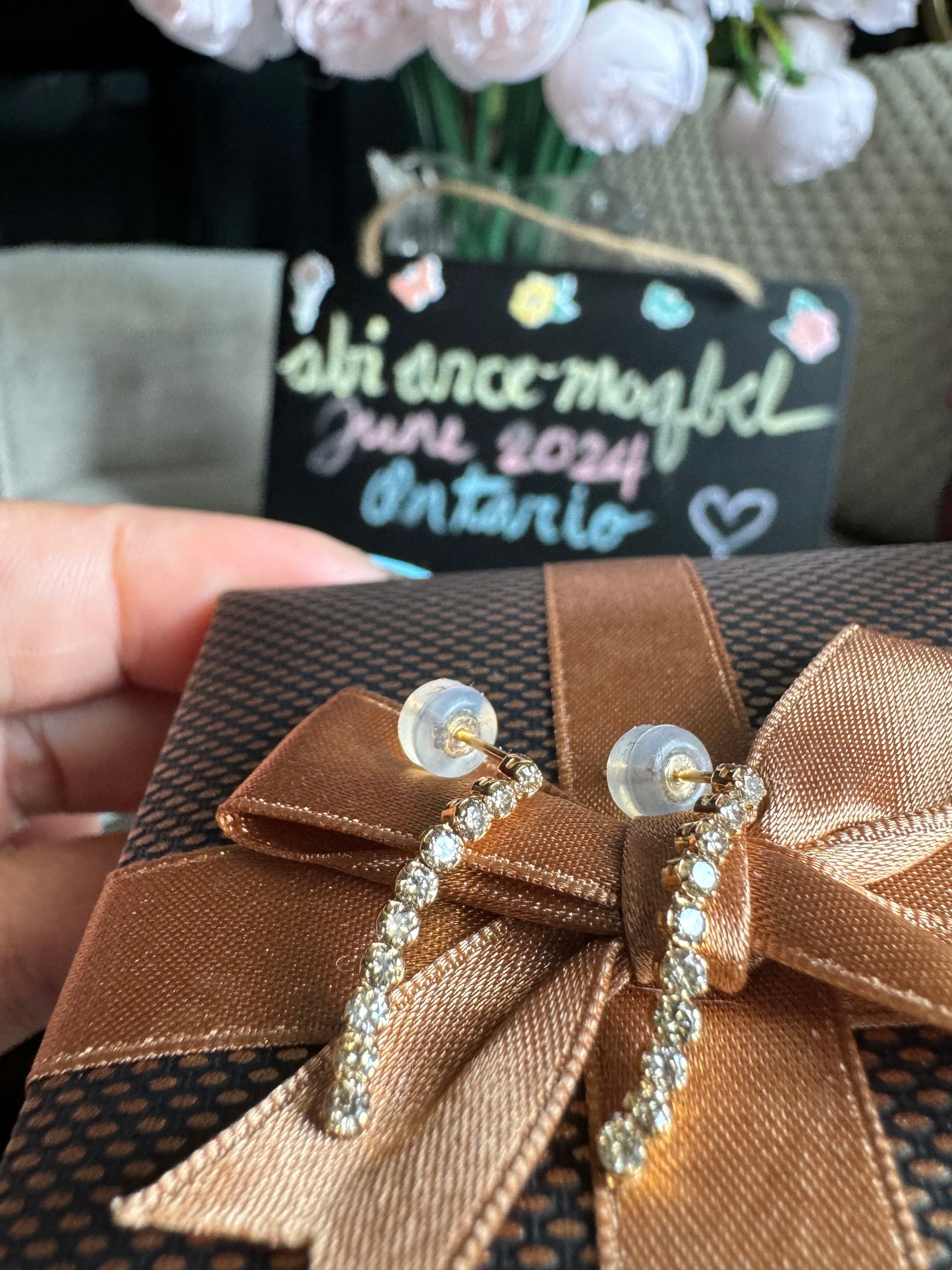 18K Yellow Gold Diamond Tennis Earrings