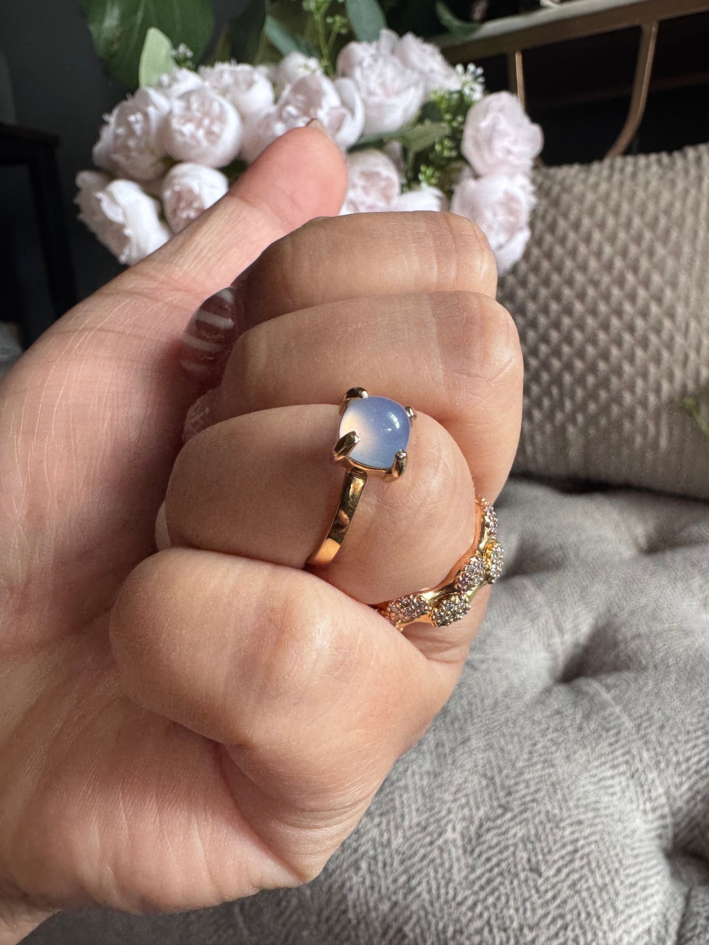 RARE Tiffany & Co. Sugar Stack 18k Gold Paloma Picasso Blue Chalcedony Ring