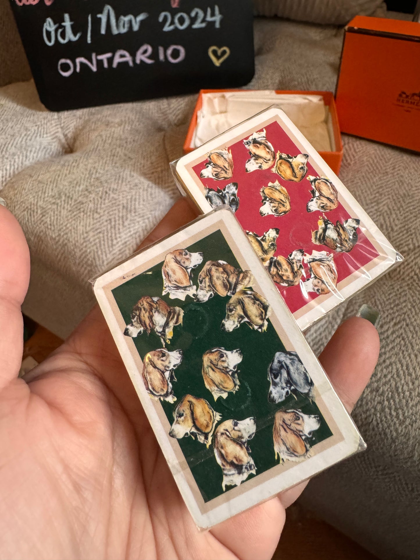 Hermes vintage playing cards with leather case