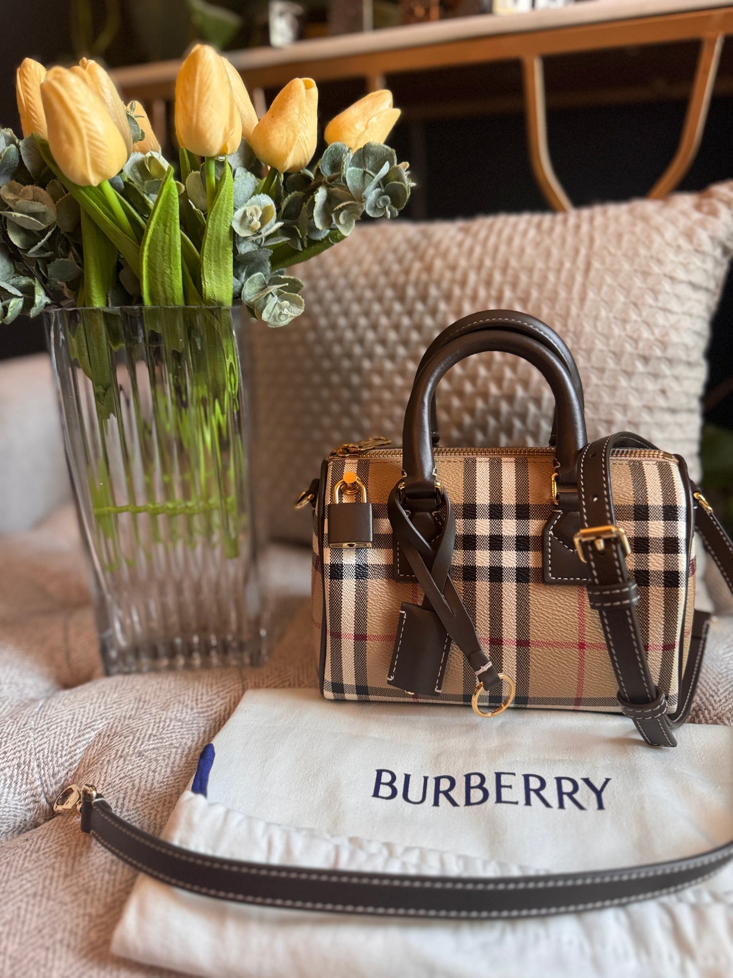 Burberry Mini Check Bowling Bag in Military